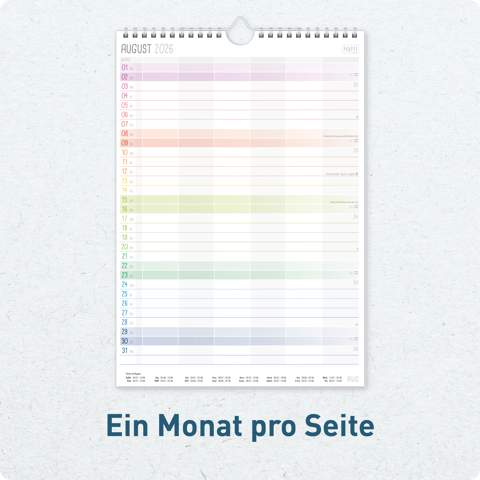 Artikelbild 4 des Artikels “Familienplaner kompakt 2026/2027 Wandkalender mit 6 Spalten [Rainbow] “