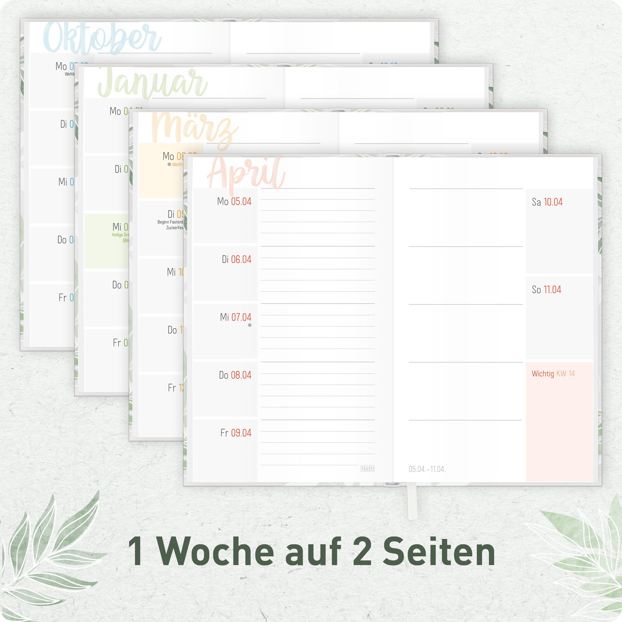 Artikelbild 4 des Artikels “Häfft-Timer A6 Slim 2026/2027 [Pure Leaves] “