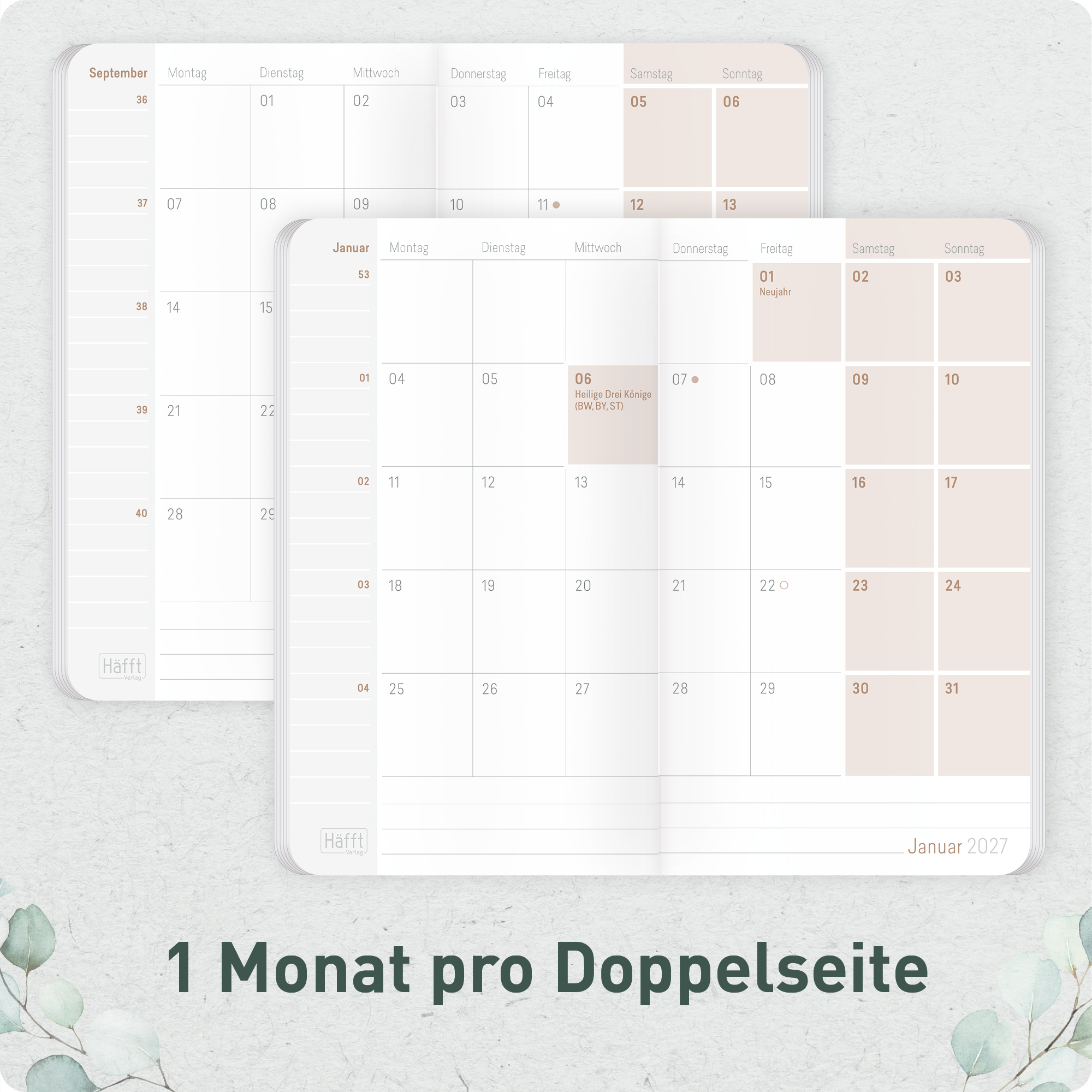 Artikelbild 4 des Artikels “Monatskalender 2026/2027 Square A6+ Taschenkalender [Minty Leaves] “