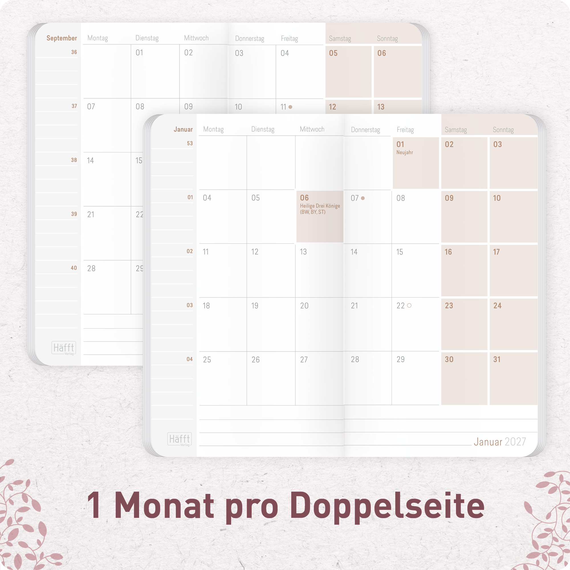 Artikelbild 4 des Artikels “Monatskalender 2026/2027 Square A6+ Taschenkalender 17 Monate [Red Leaves] “