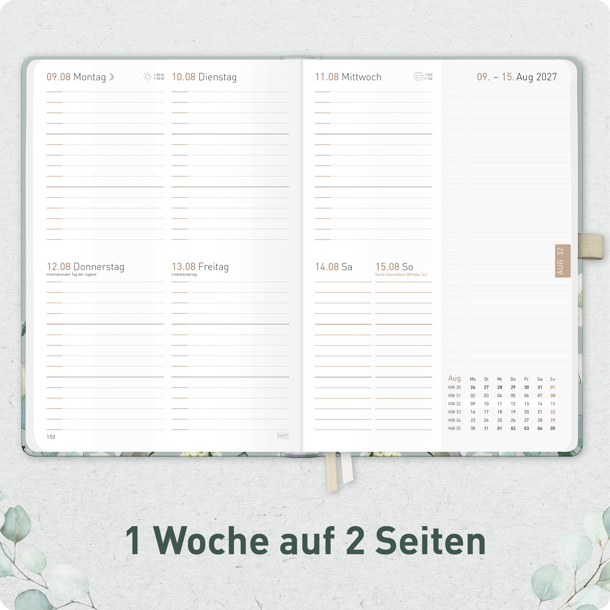 Artikelbild 4 des Artikels “Chäff-Timer Premium A5 Kalender 2026/2027 [Minty Leaves] “