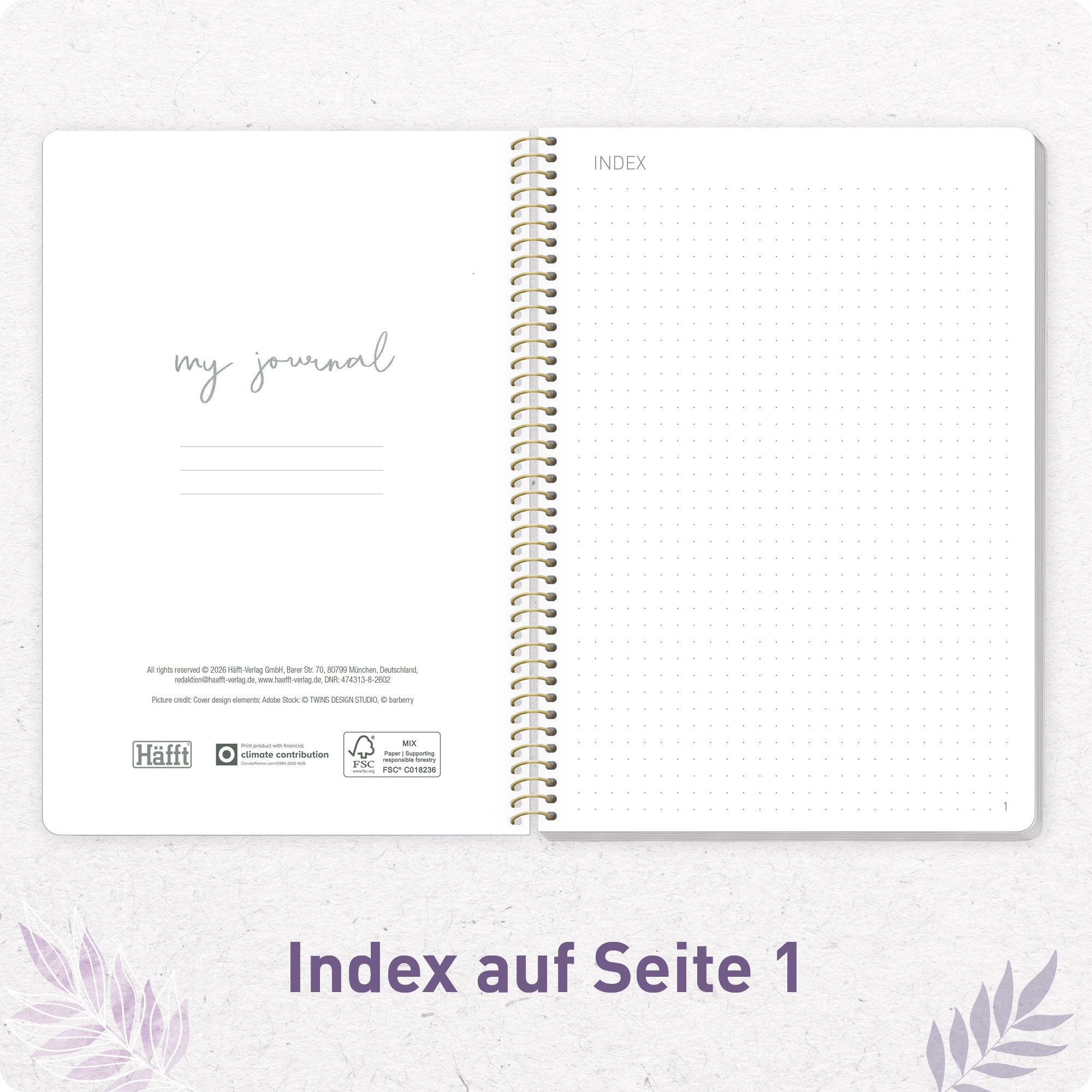 Artikelbild 4 des Artikels “College-Journal dotted A5 mit Spiralbindung [Purple Leaves] “