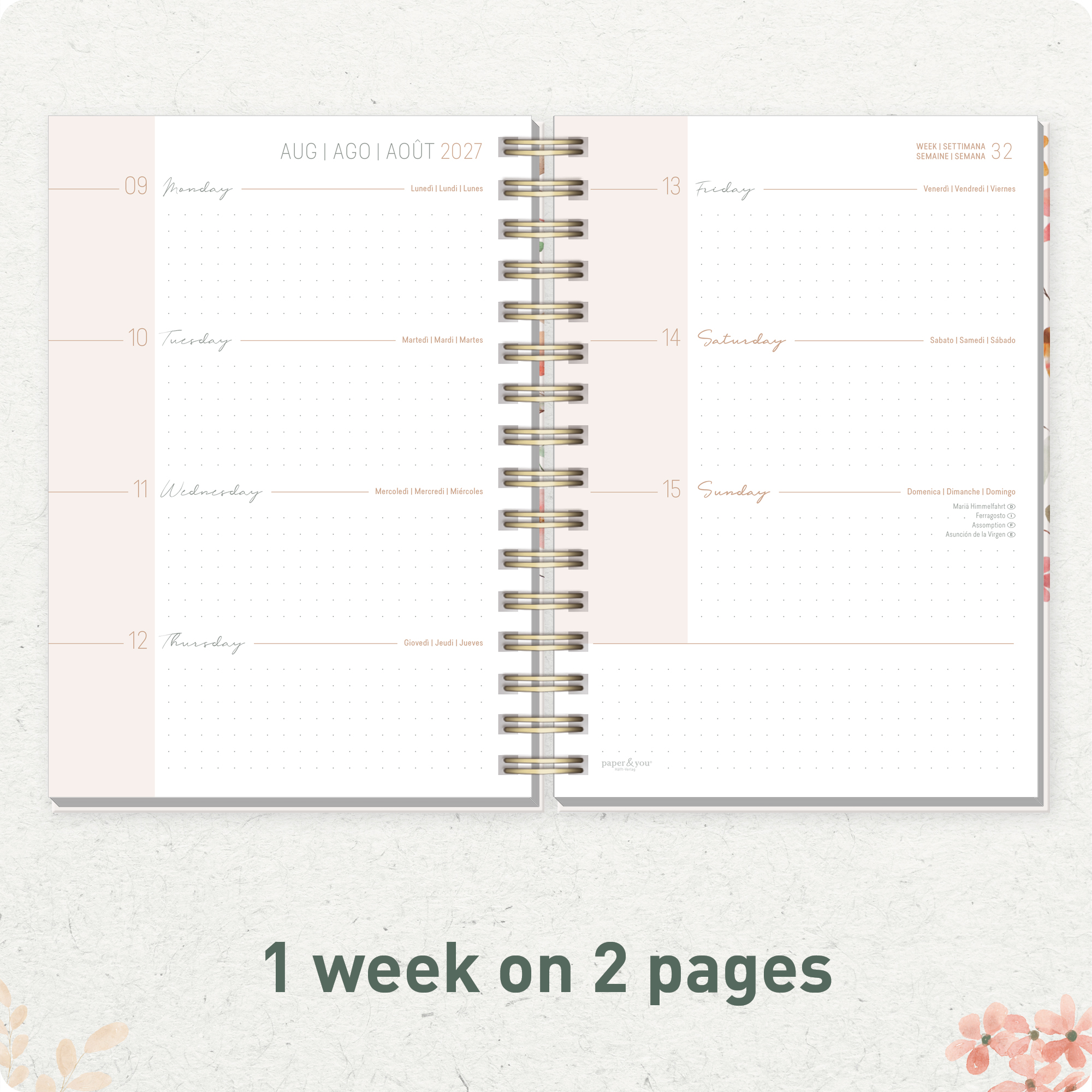 Artikelbild 4 des Artikels “Lieblings-Timer A5 2026/2027 A5 auf Englisch (+ IT/FR/ES) [Wild Blossoms] “