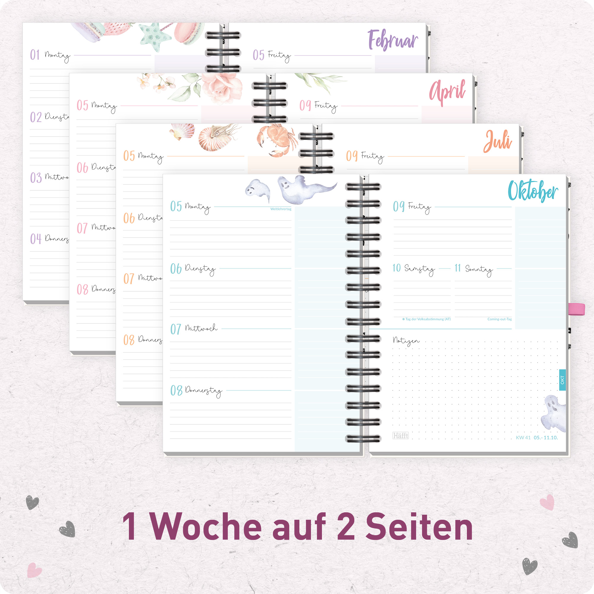 Artikelbild 4 des Artikels “Häfft-Timer Fancy Deluxe A5 2026/2027 [Pink Hearts] “