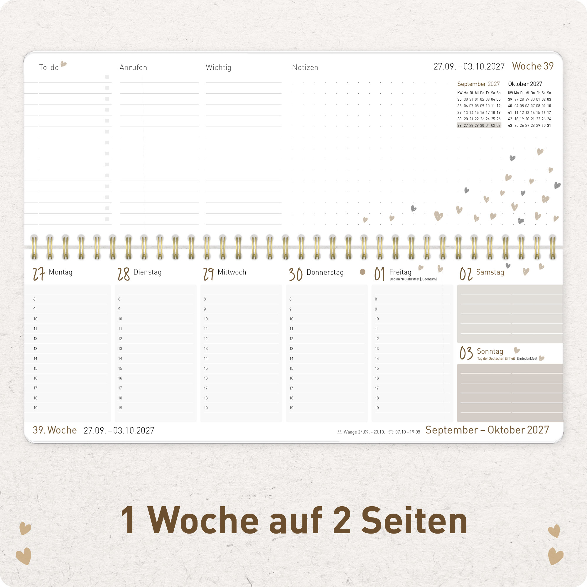 Artikelbild 4 des Artikels “Wochen-Tischkalender 2027 mit Aufsteller [Golden Hearts] “