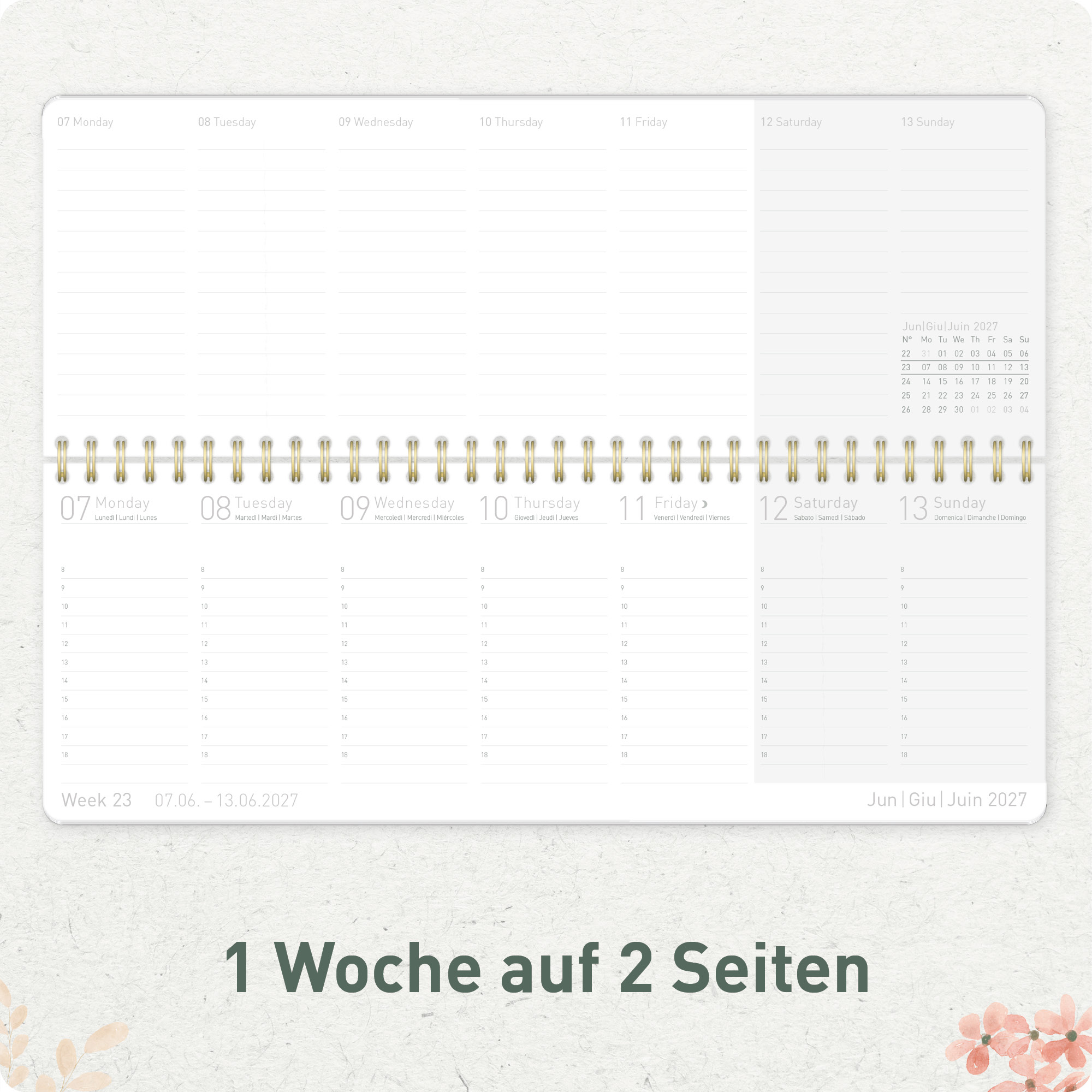 Artikelbild 4 des Artikels “Internationaler Wochen-Tischkalender quer 2027 [Wild Blossoms] “