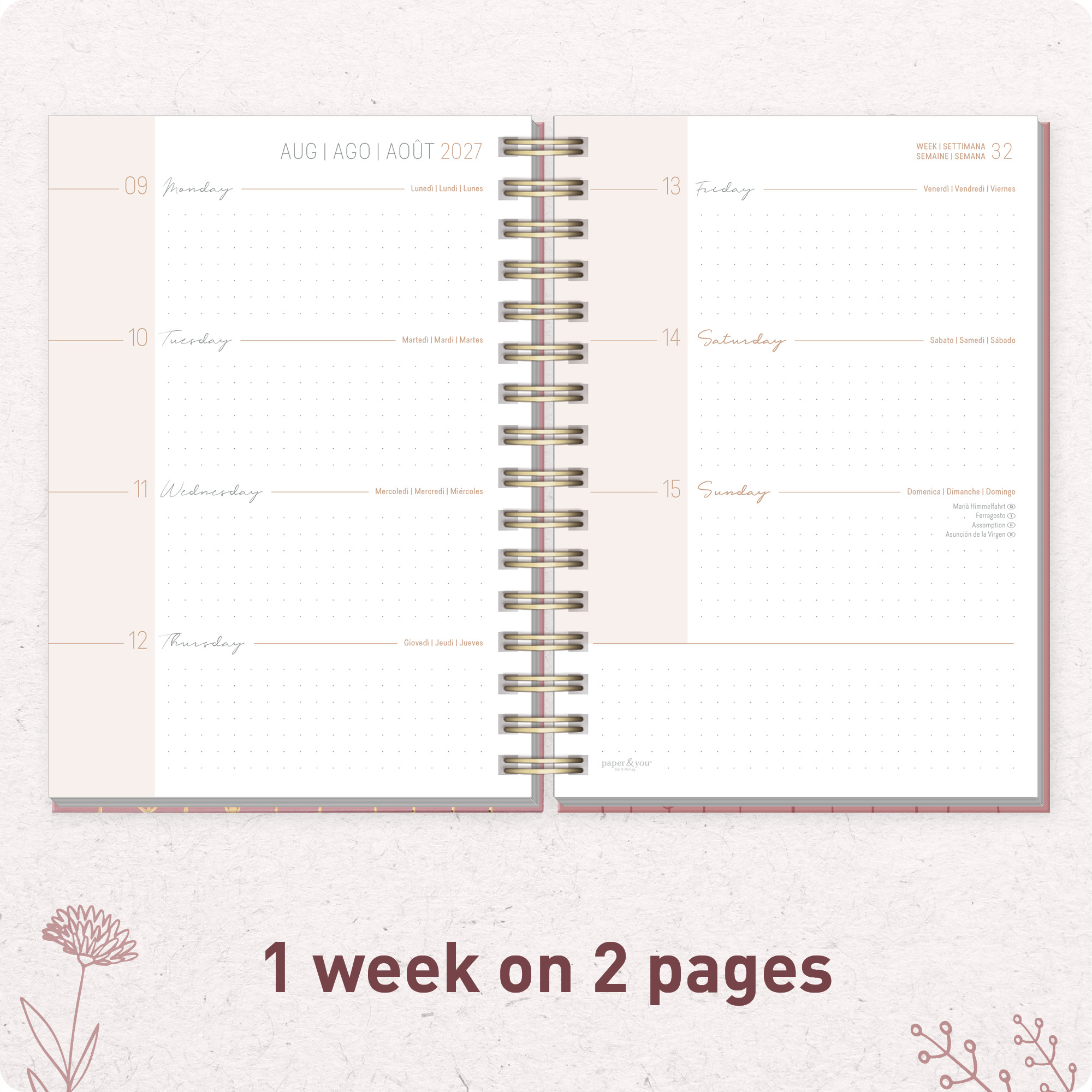Artikelbild 4 des Artikels “Lieblings-Timer A5 2027 Englisch (+ IT/FR/ES) [Fine Flowers] “