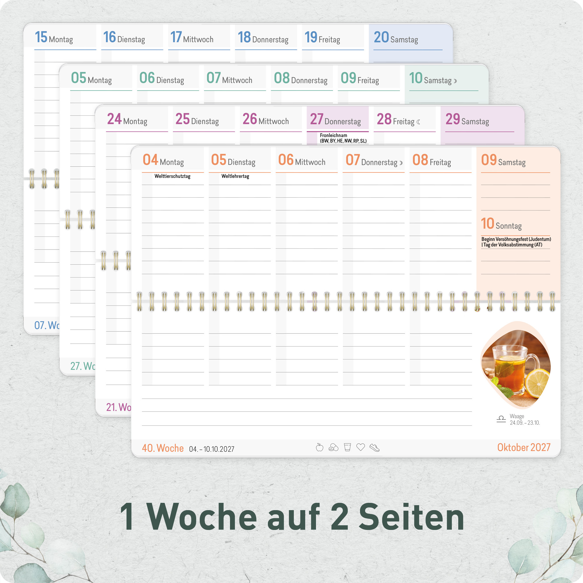 Artikelbild 4 des Artikels “Wochen-Tischkalender 2027 Großdruckkalender quer [Minty Leaves] “