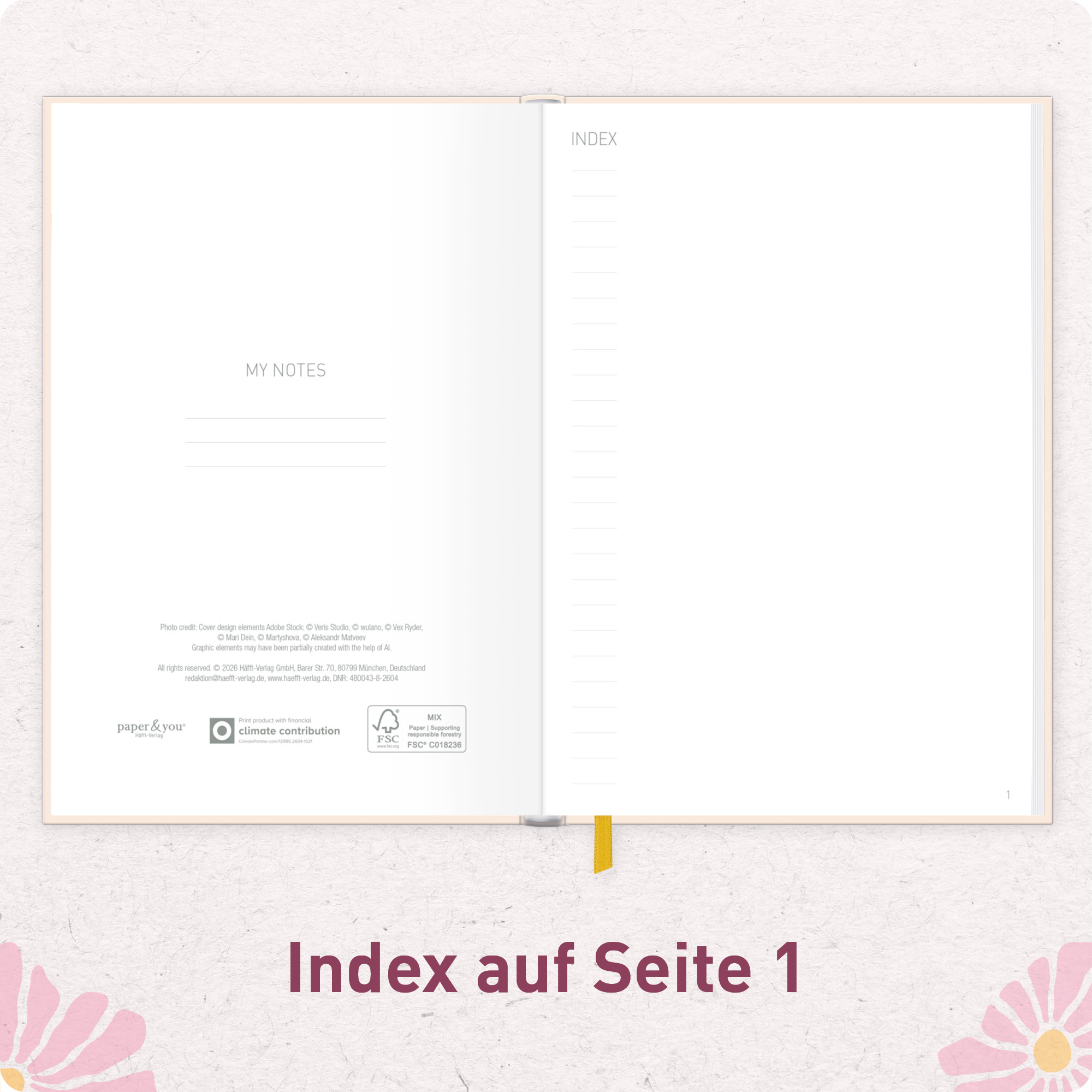 Artikelbild 4 des Artikels “paper&you Notizbuch A5+ blanko [Pink Flowers] “