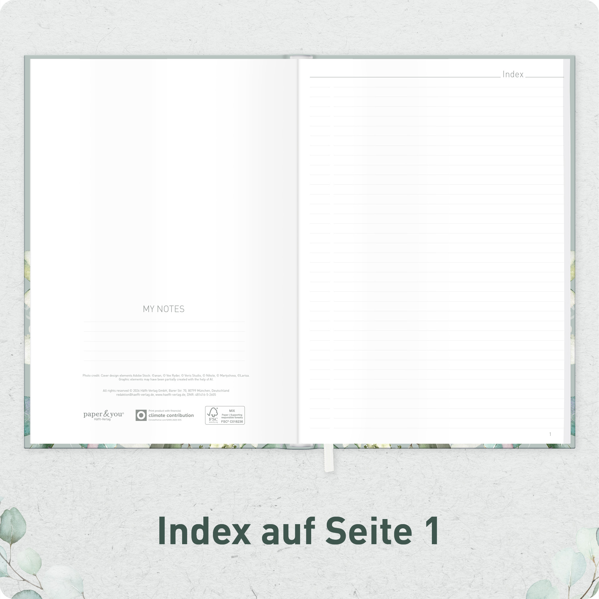 Artikelbild 4 des Artikels “paper&you Notizbuch A4+ liniert [Minty Leaves] “