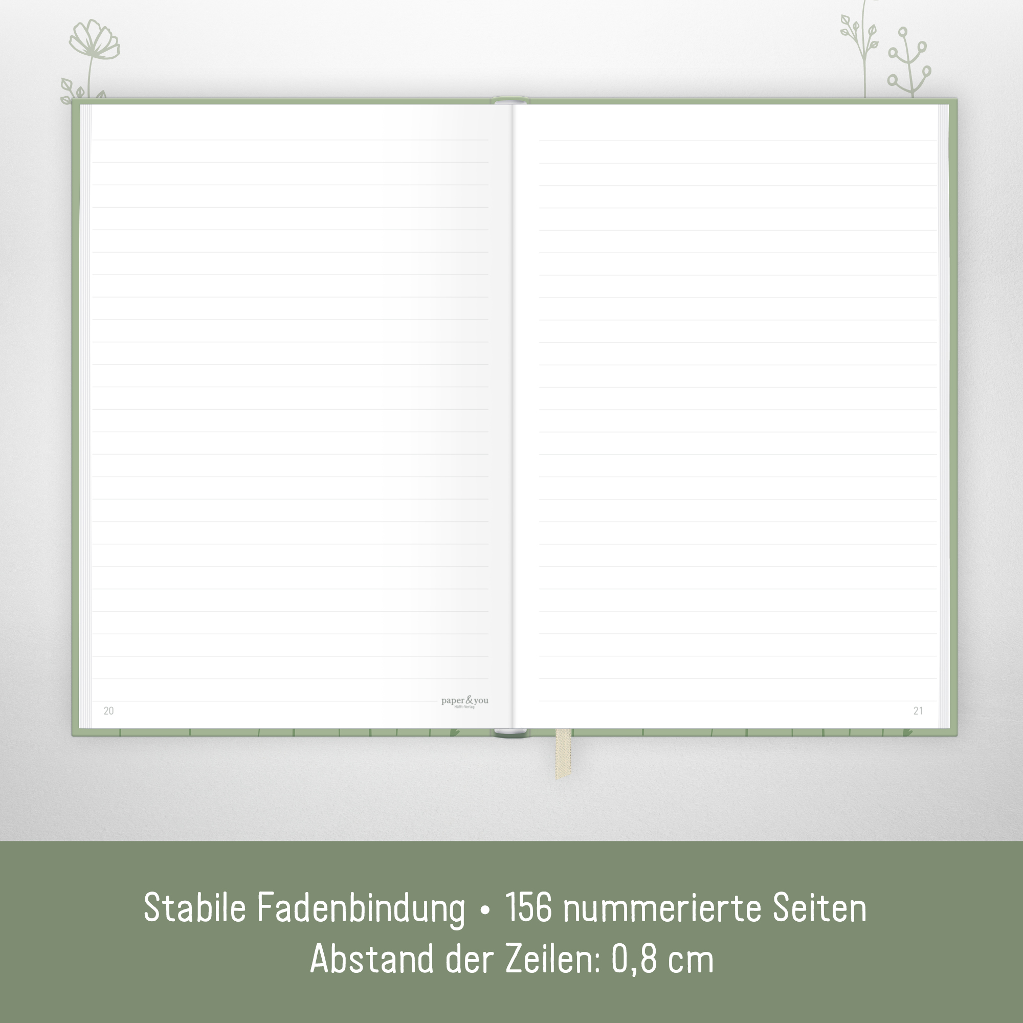Artikelbild 4 des Artikels “paper&you Notizbuch Classic A5+ liniert [Fine Flowers salbei] “