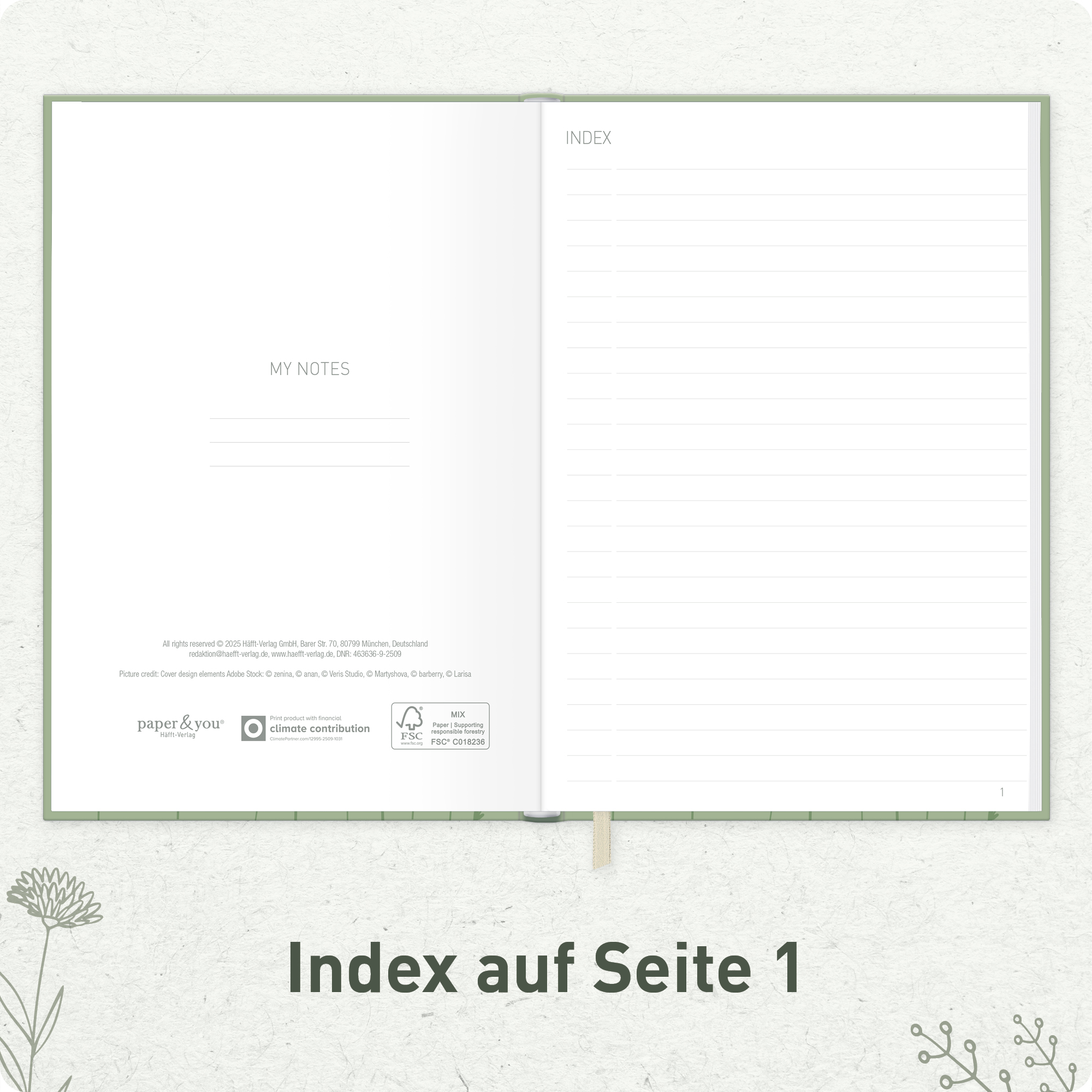 Artikelbild 4 des Artikels “paper&you Notizbuch Classic A5+ liniert [Fine Flowers salbei] “