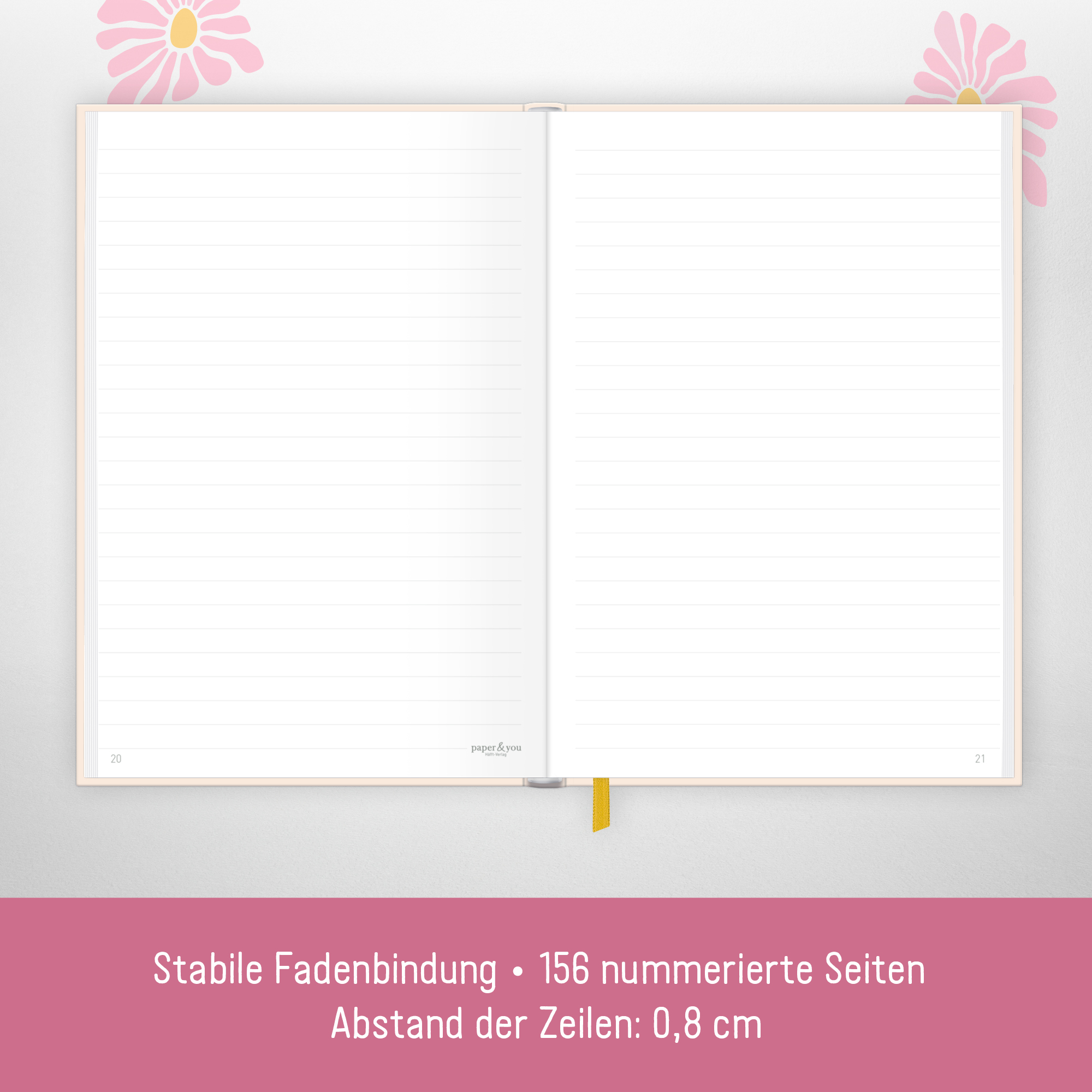 Artikelbild 4 des Artikels “paper&you Notizbuch Classic A5+ liniert [Pink Flowers] “