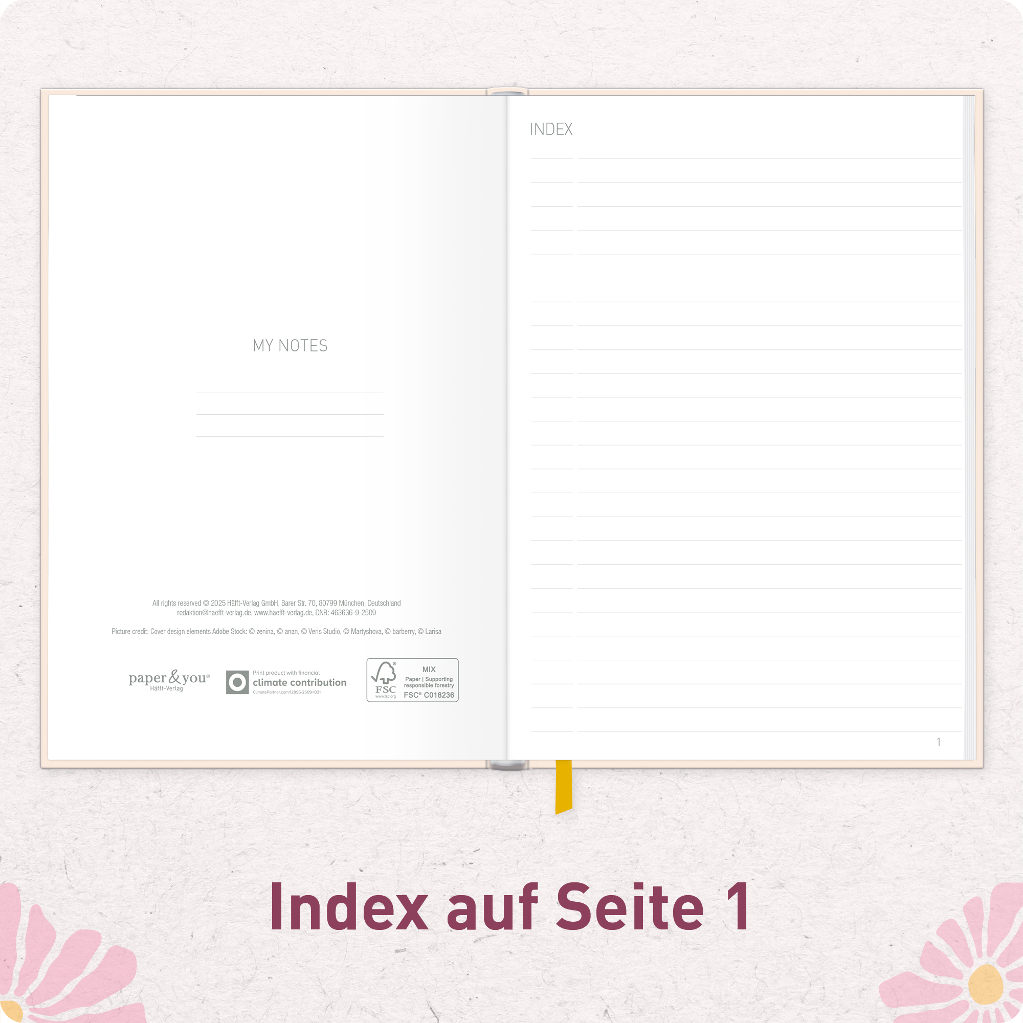 Artikelbild 4 des Artikels “paper&you Notizbuch Classic A5+ liniert [Pink Flowers] “