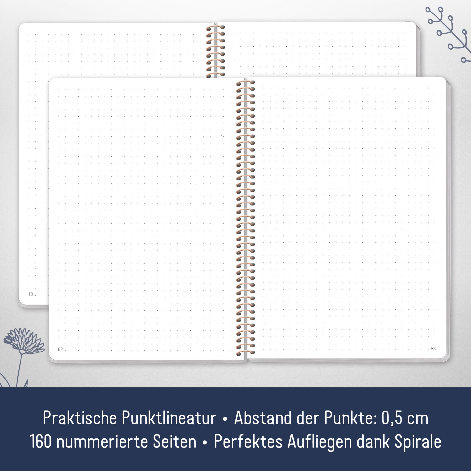 Artikelbild 4 des Artikels “Bullet Journal dotted A5 mit Spiralbindung [Fine Flowers night blue] “