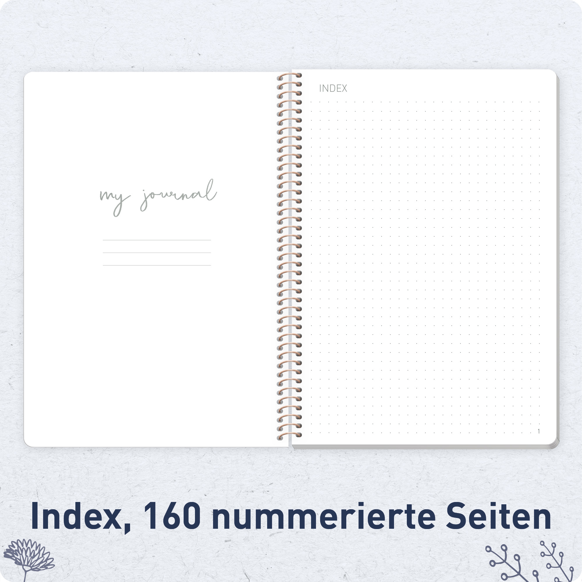 Artikelbild 4 des Artikels “Bullet Journal dotted A5 mit Spiralbindung [Fine Flowers night blue] “