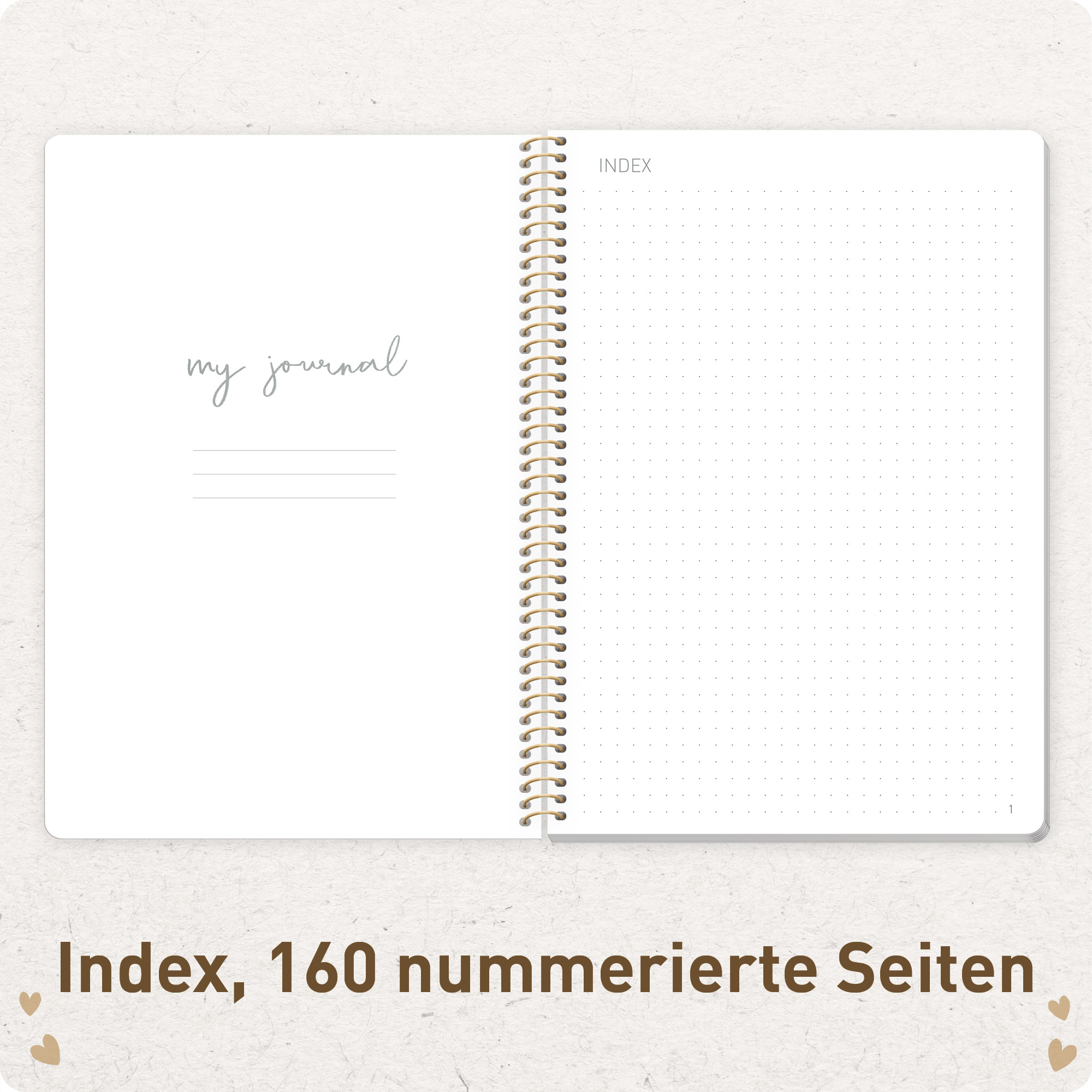 Artikelbild 4 des Artikels “Bullet Journal dotted A5 mit Spiralbindung [Golden Hearts] “