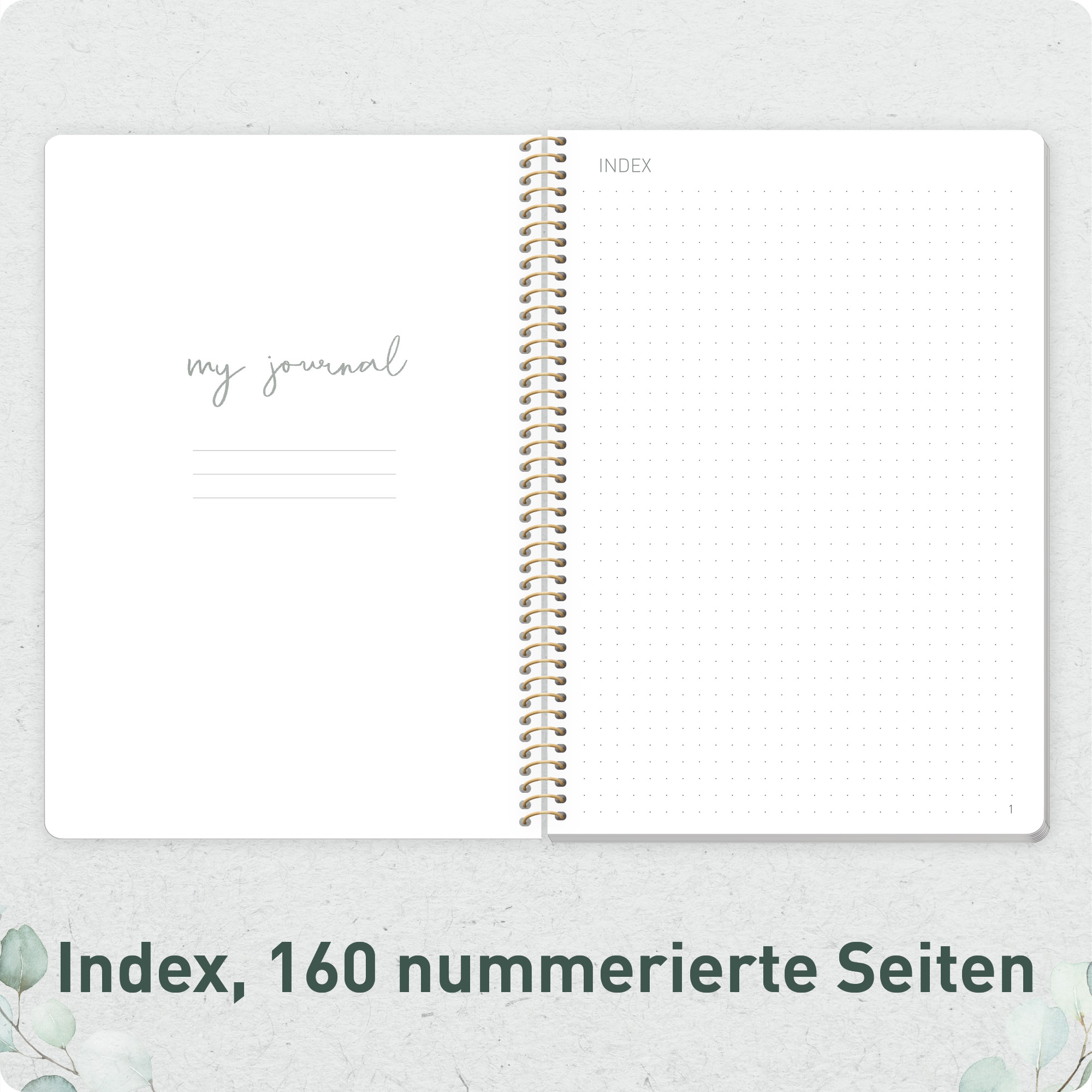 Artikelbild 4 des Artikels “Bullet Journal dotted A5 mit Spiralbindung [Minty Leaves] “