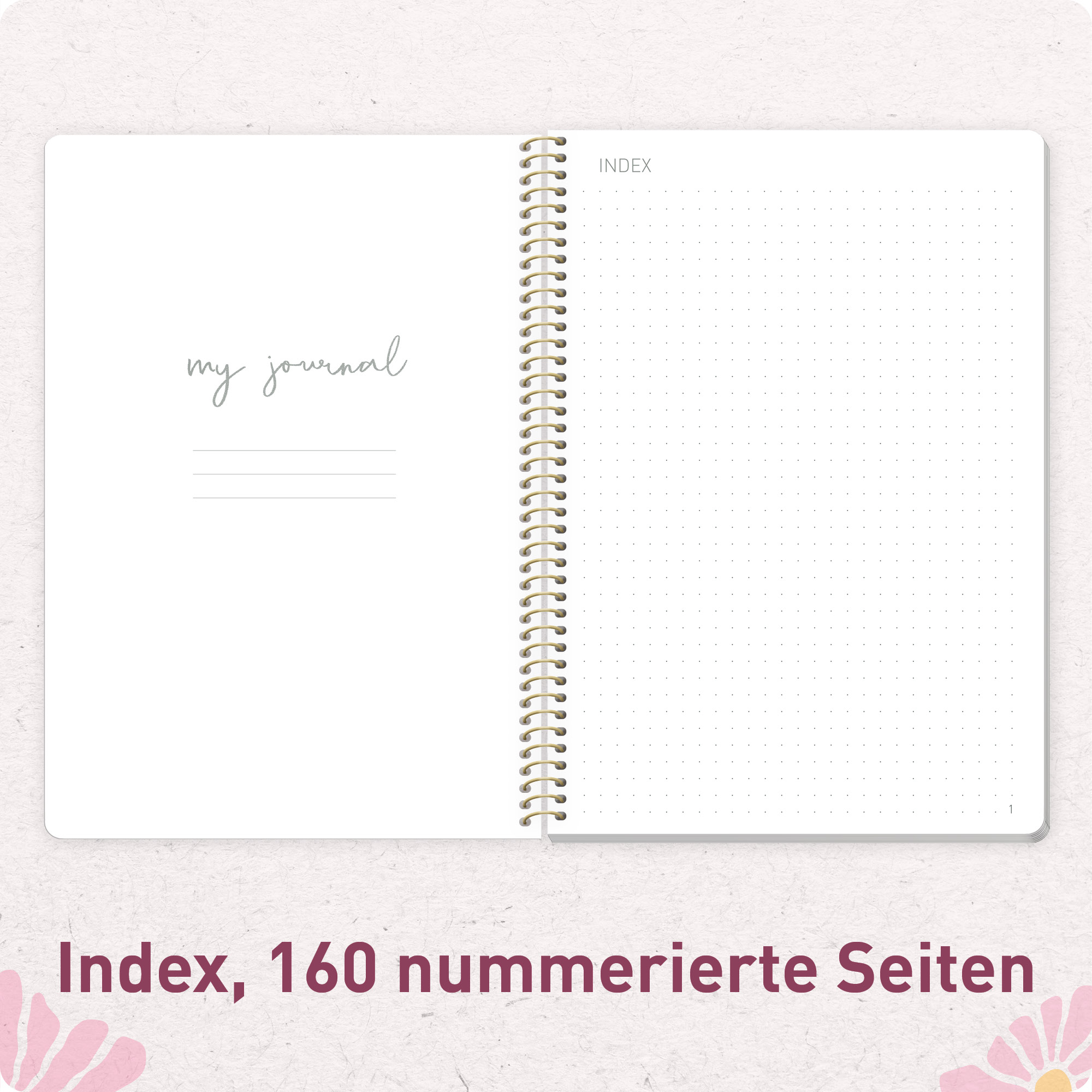 Artikelbild 4 des Artikels “Bullet Journal dotted A5 mit Spiralbindung [Pink Flowers] “