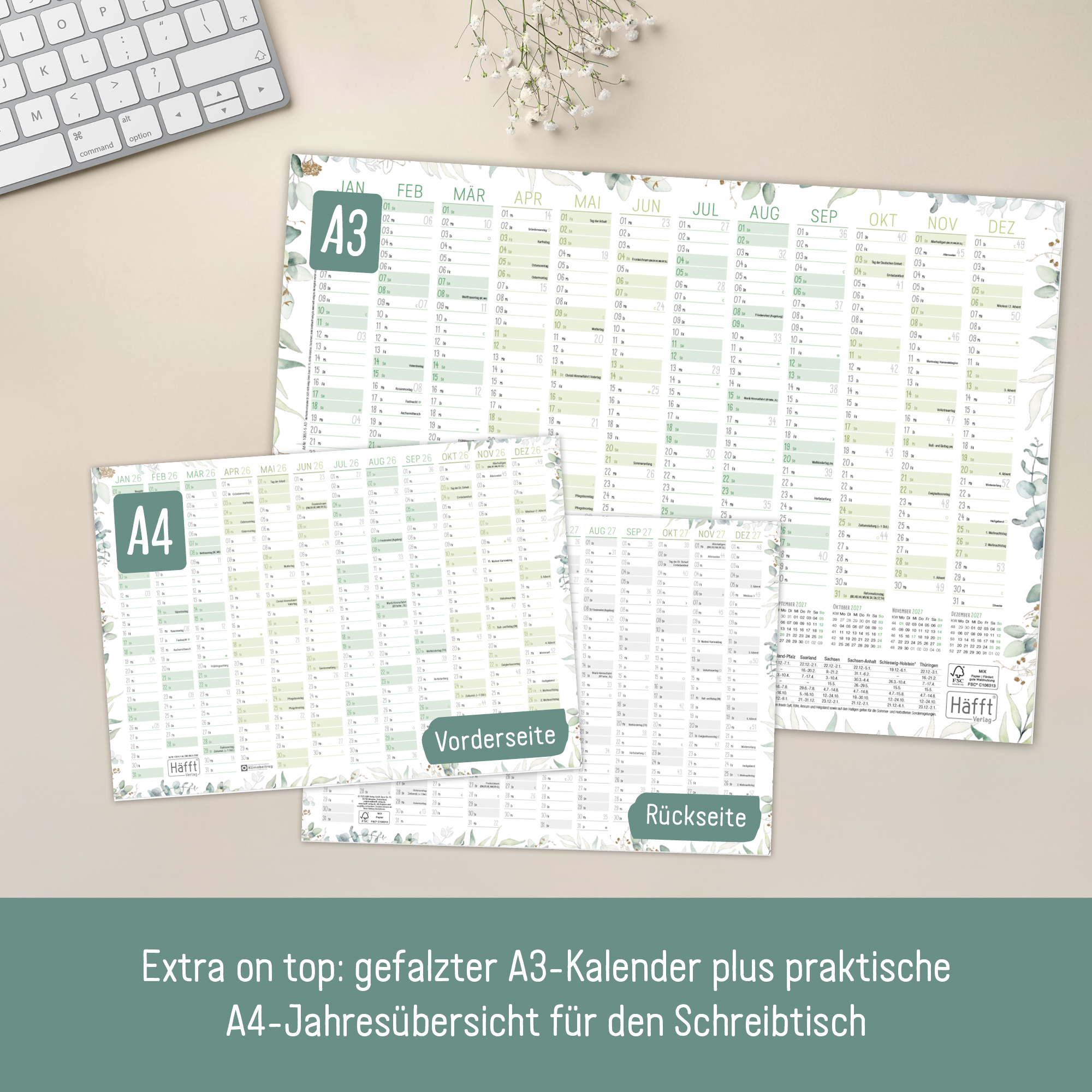 Artikelbild 5 des Artikels “Jahreswandplaner 2026 A2 gefalzt mit Extra A3 + A4-Übersicht [Blattgold] “