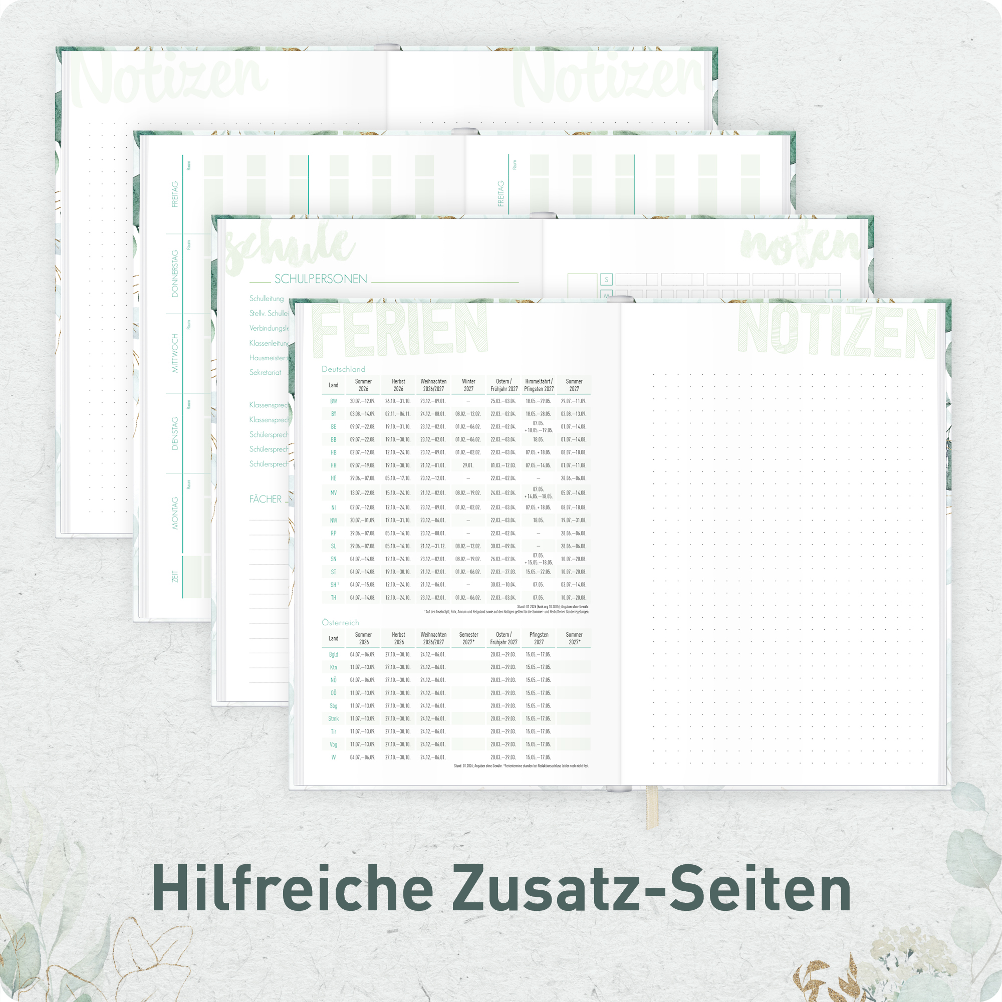 Artikelbild 5 des Artikels “Schulstuff Schüler:innen-Timer A5 2026/2027 [Mint Blattgold] “