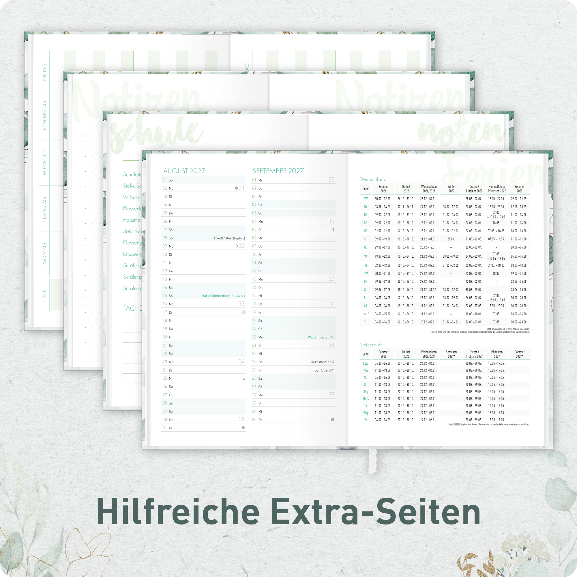 Artikelbild 5 des Artikels “Schulstuff Schüler:innen-Timer A6 2026/2027 [Mint Blattgold] “