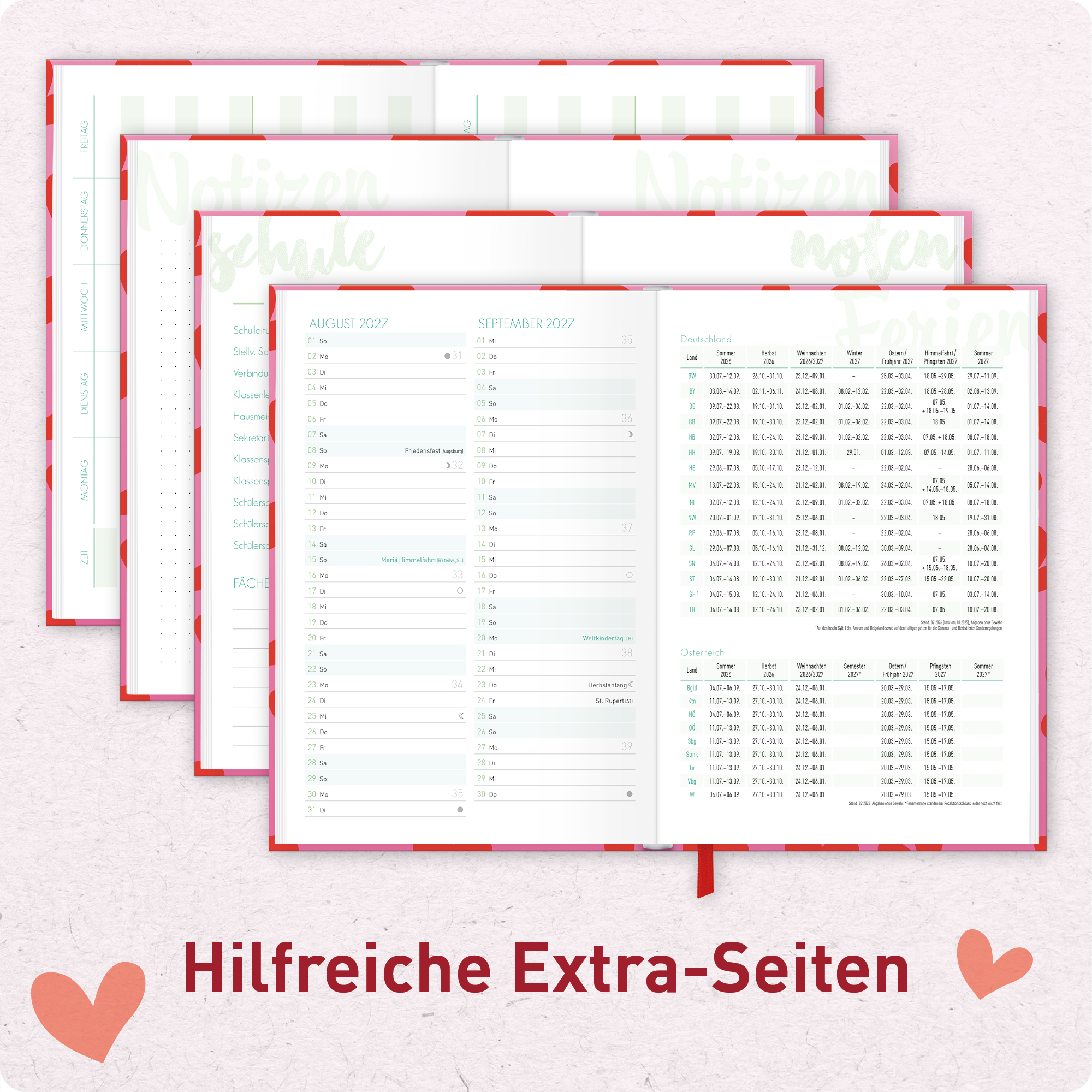 Artikelbild 5 des Artikels “Schulstuff Schüler:innen-Timer A6 2026/2027 [Red Hearts] “