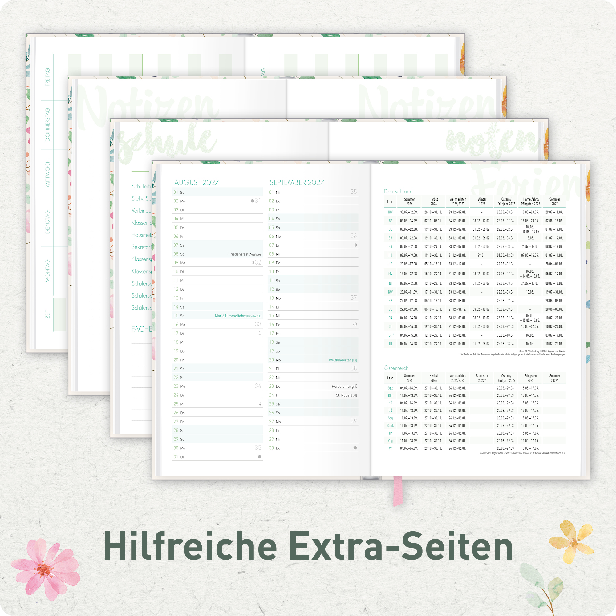 Artikelbild 5 des Artikels “Schulstuff Schüler:innen-Timer A6 2026/2027 [Wild Blossoms] “