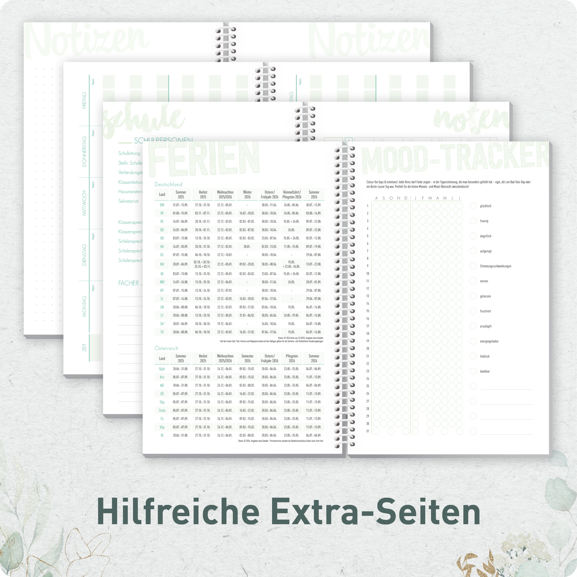 Artikelbild 5 des Artikels “Schulstuff Schüler:innen-Timer mit Spiralbindung A5 2026/2027 [Mint Blattgold] “