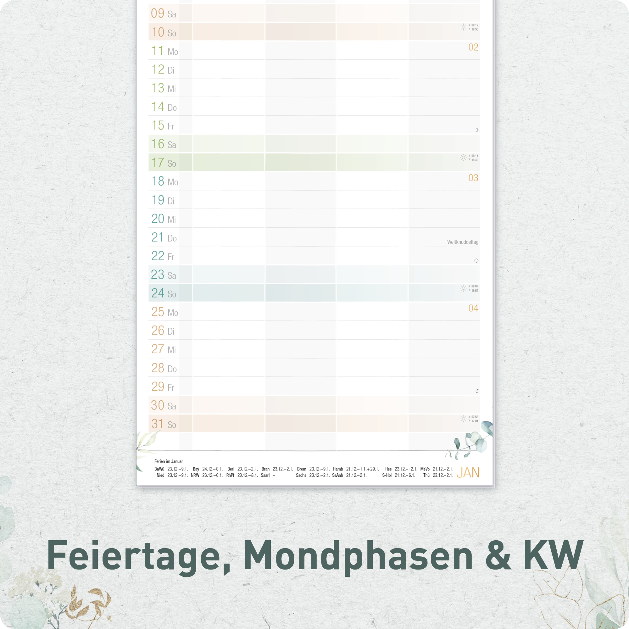 Artikelbild 5 des Artikels “Familienplaner kompakt 2026/2027 Wandkalender 4-spaltig [Blattgold] “