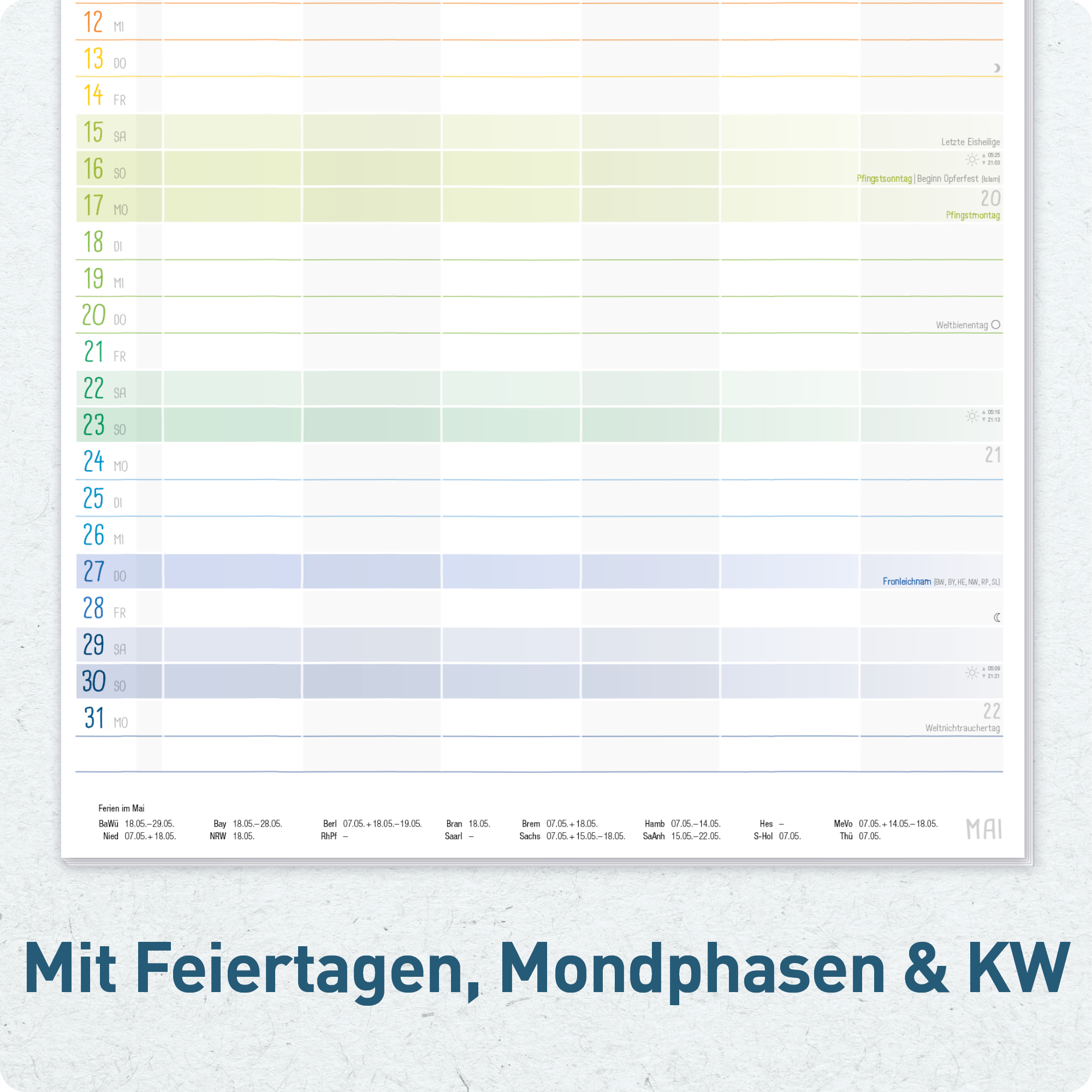Artikelbild 5 des Artikels “Familienplaner kompakt 2026/2027 Wandkalender mit 6 Spalten [Rainbow] “