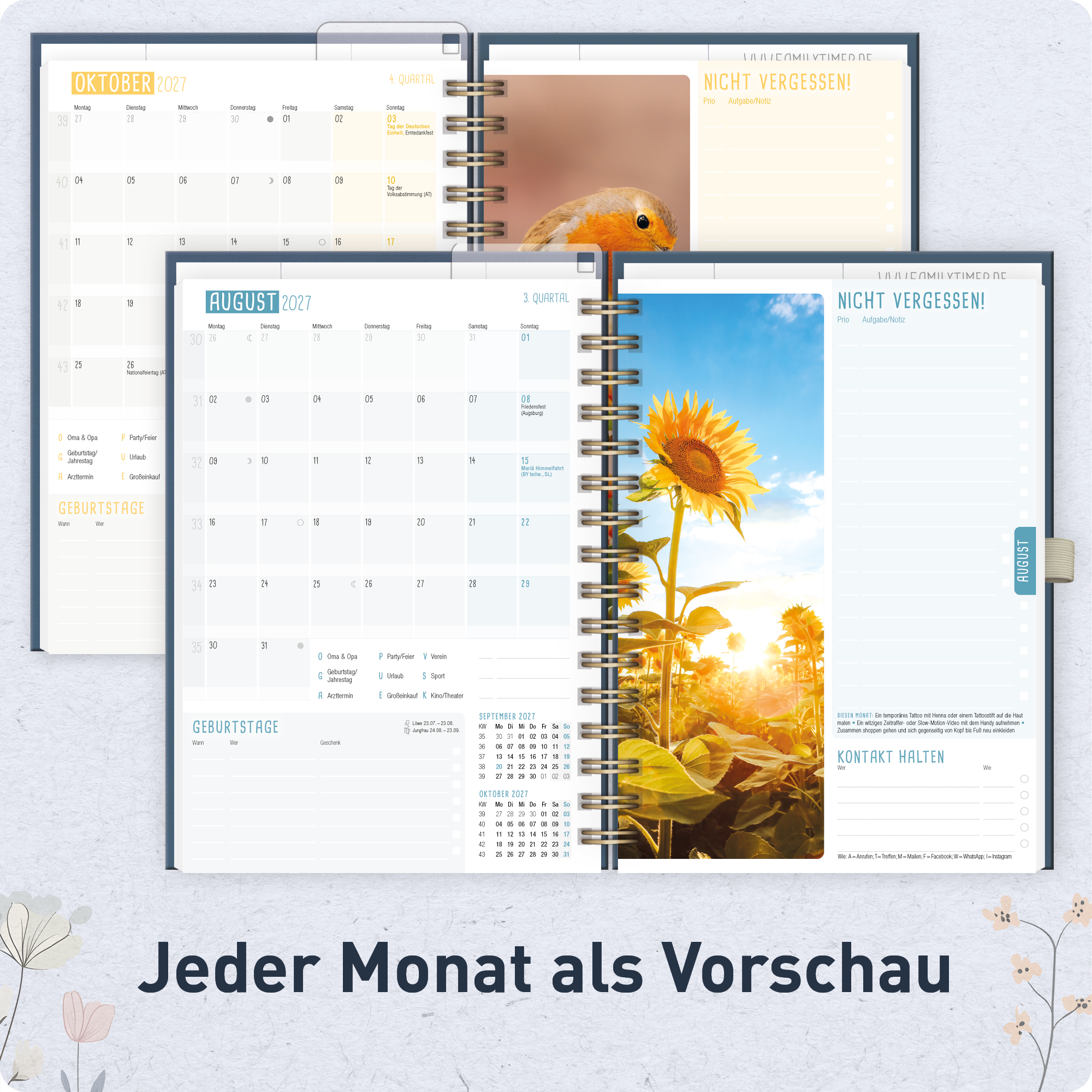 Artikelbild 5 des Artikels “Family-Timer Deluxe A5 2026 2027 [Flower Joy blue] “