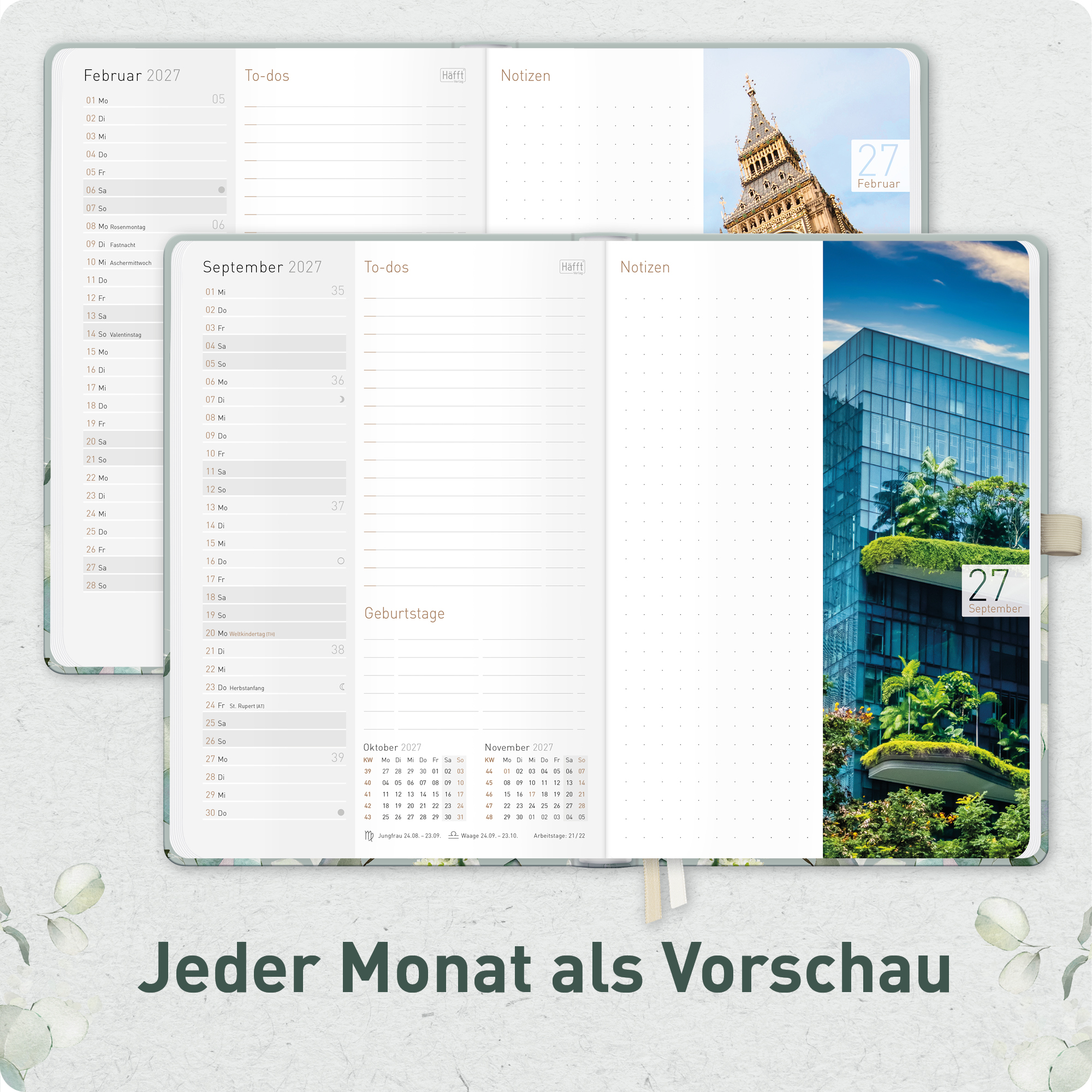 Artikelbild 5 des Artikels “Chäff-Timer Premium A5 Kalender 2026/2027 [Minty Leaves] “