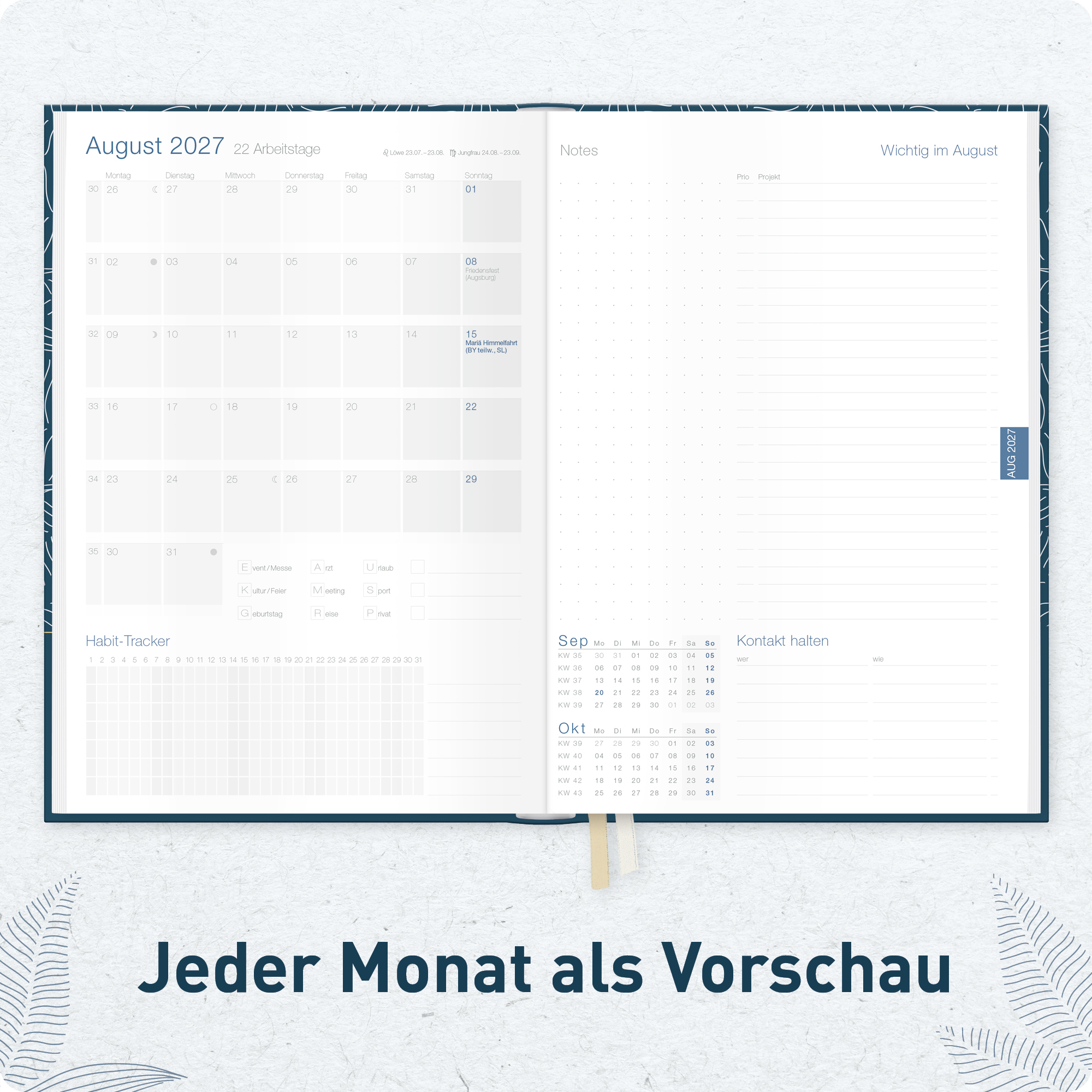 Artikelbild 5 des Artikels “Business-Timer A5 2026/2027 [Fine Leaves blue] “