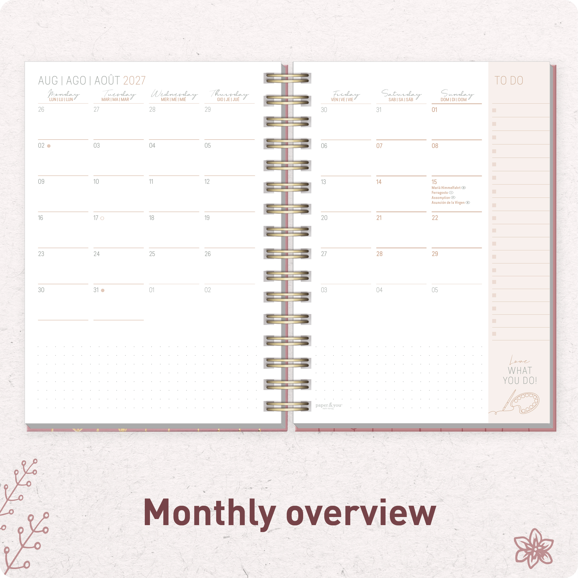 Artikelbild 5 des Artikels “Lieblings-Timer A5 2026/2027 auf Englisch (+ IT/FR/ES) [Fine Flowers rosé] “