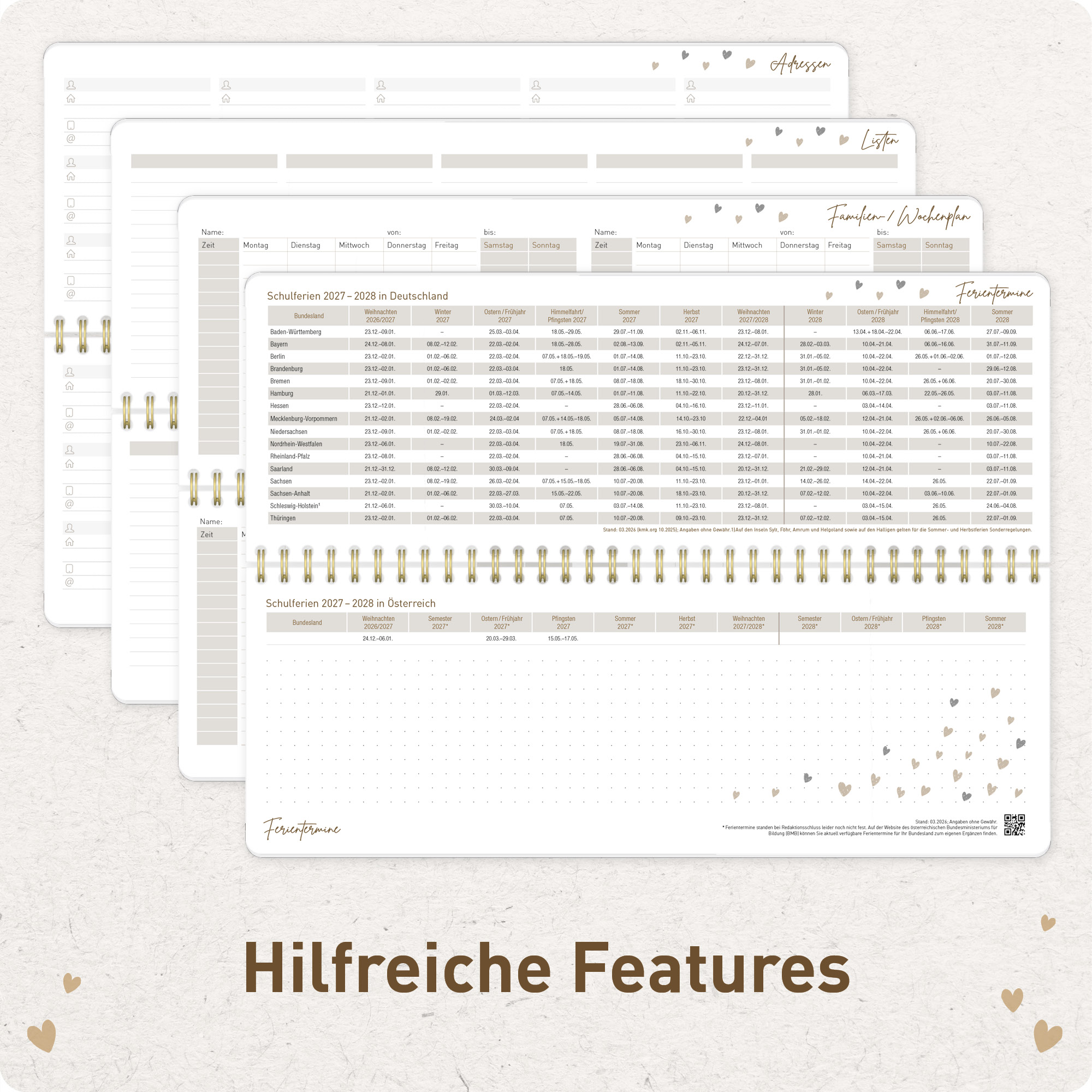 Artikelbild 5 des Artikels “Wochen-Tischkalender 2027 mit Aufsteller [Golden Hearts] “