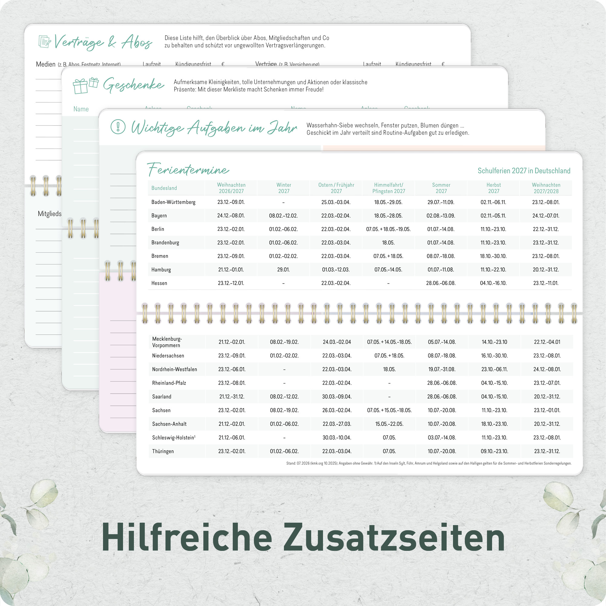 Artikelbild 5 des Artikels “Wochen-Tischkalender 2027 Großdruckkalender quer [Minty Leaves] “
