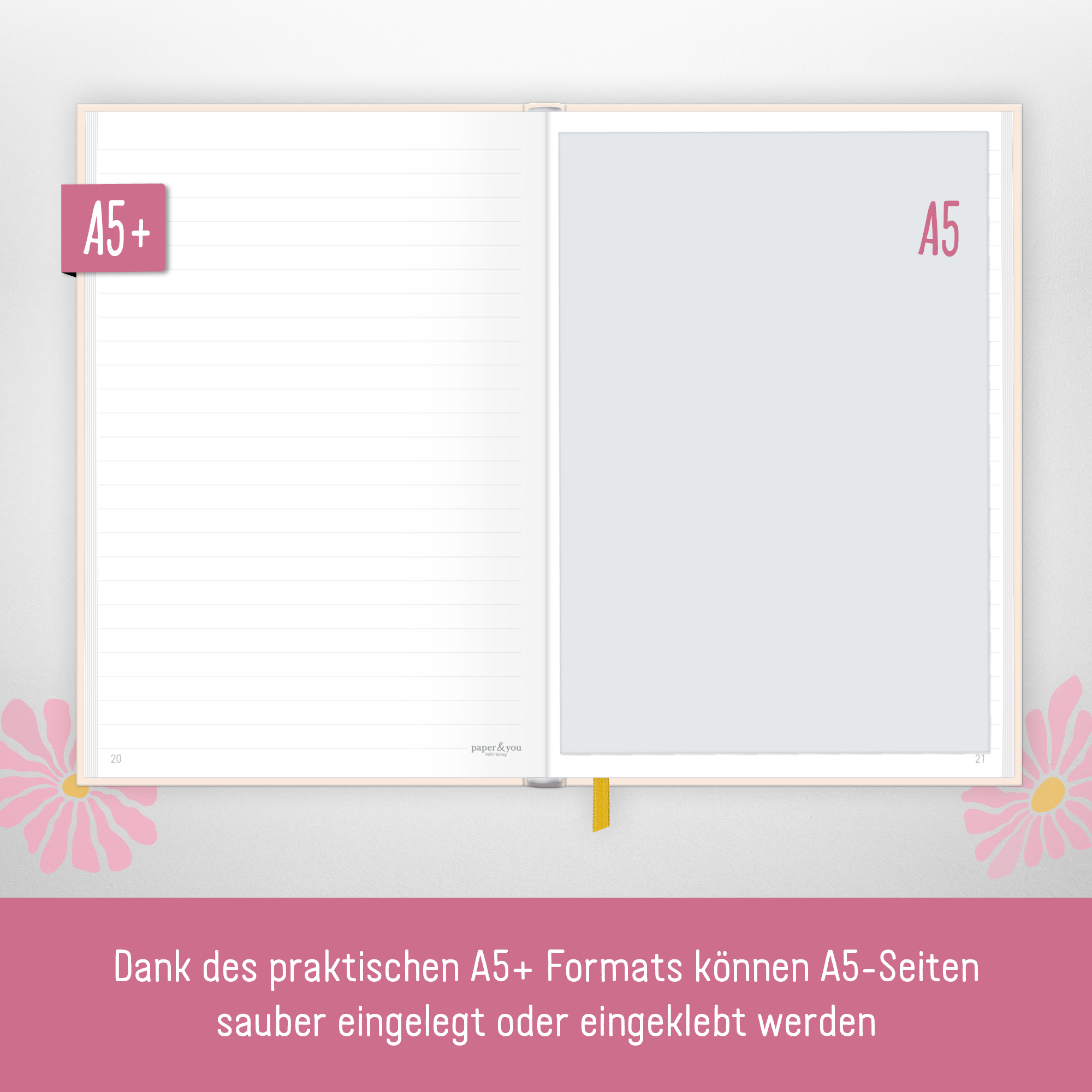 Artikelbild 5 des Artikels “paper&you Notizbuch Classic A5+ liniert [Pink Flowers] “