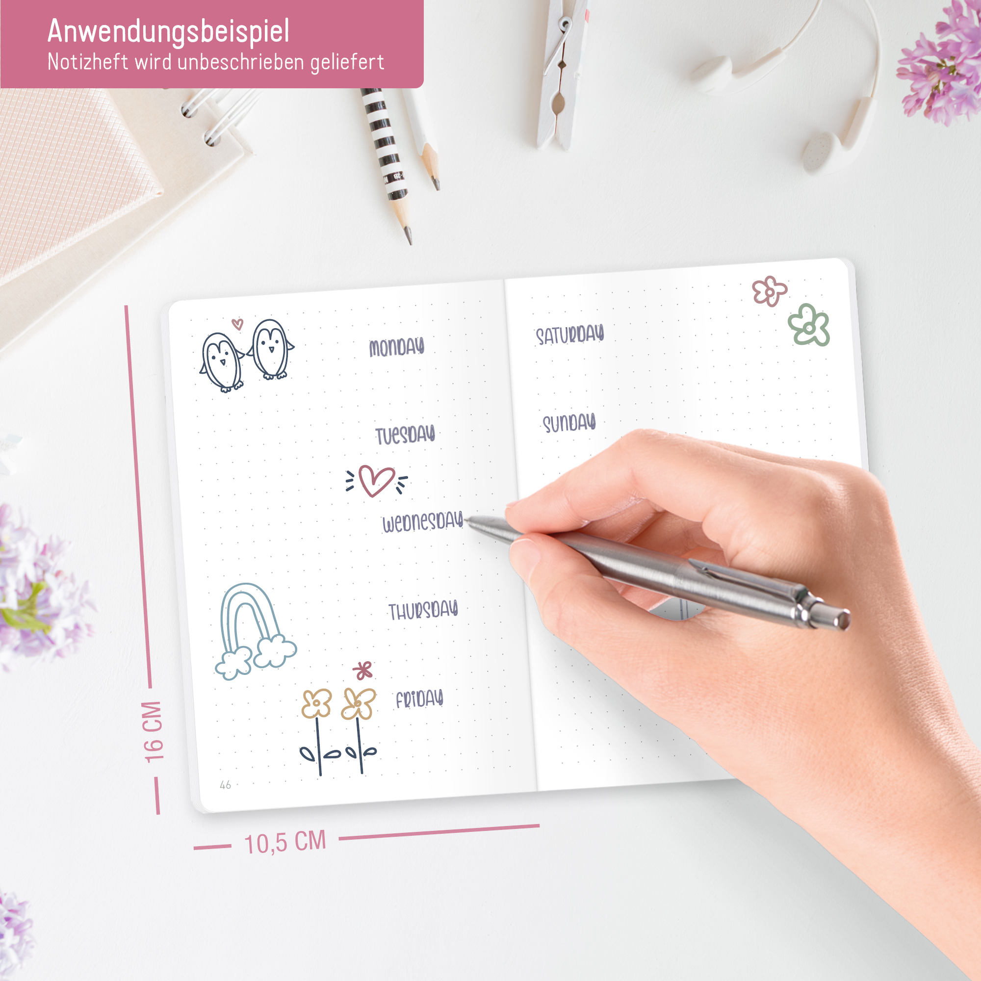 Artikelbild 5 des Artikels “paper&you Notizheft A6+ dotted [Pink Flowers] “