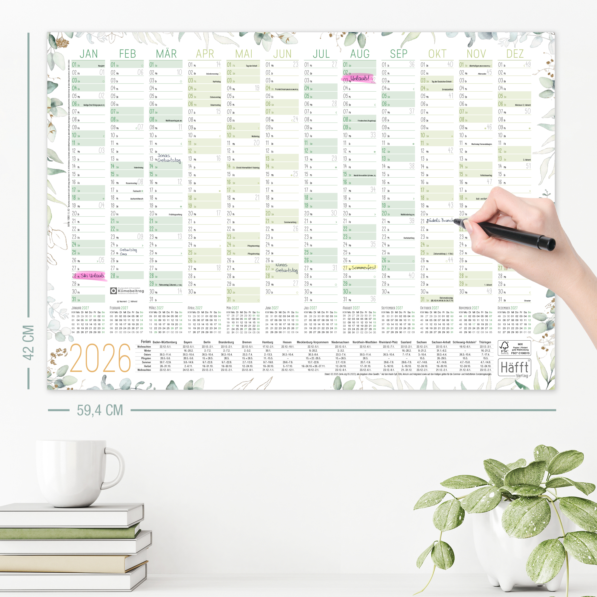 Artikelbild 6 des Artikels “Jahreswandplaner 2026 A2 gefalzt mit Extra A3 + A4-Übersicht [Blattgold] “