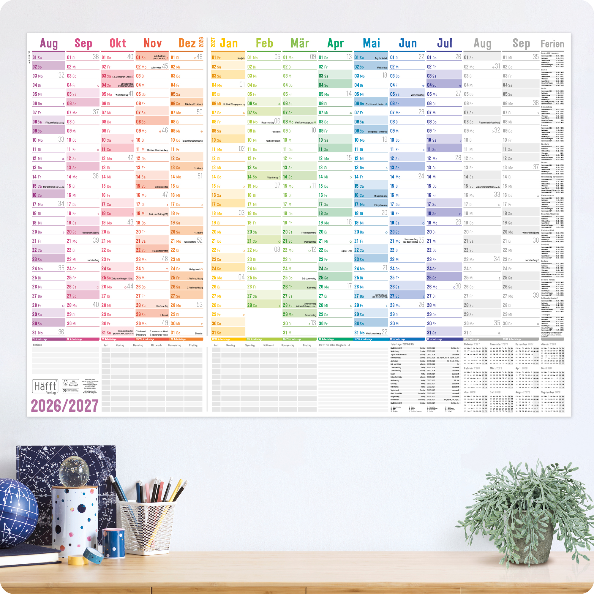 Artikelbild 6 des Artikels “Wandkalender Schuljahr A1+ abwischbar 2026/2027 gerollt [Rainbow] “