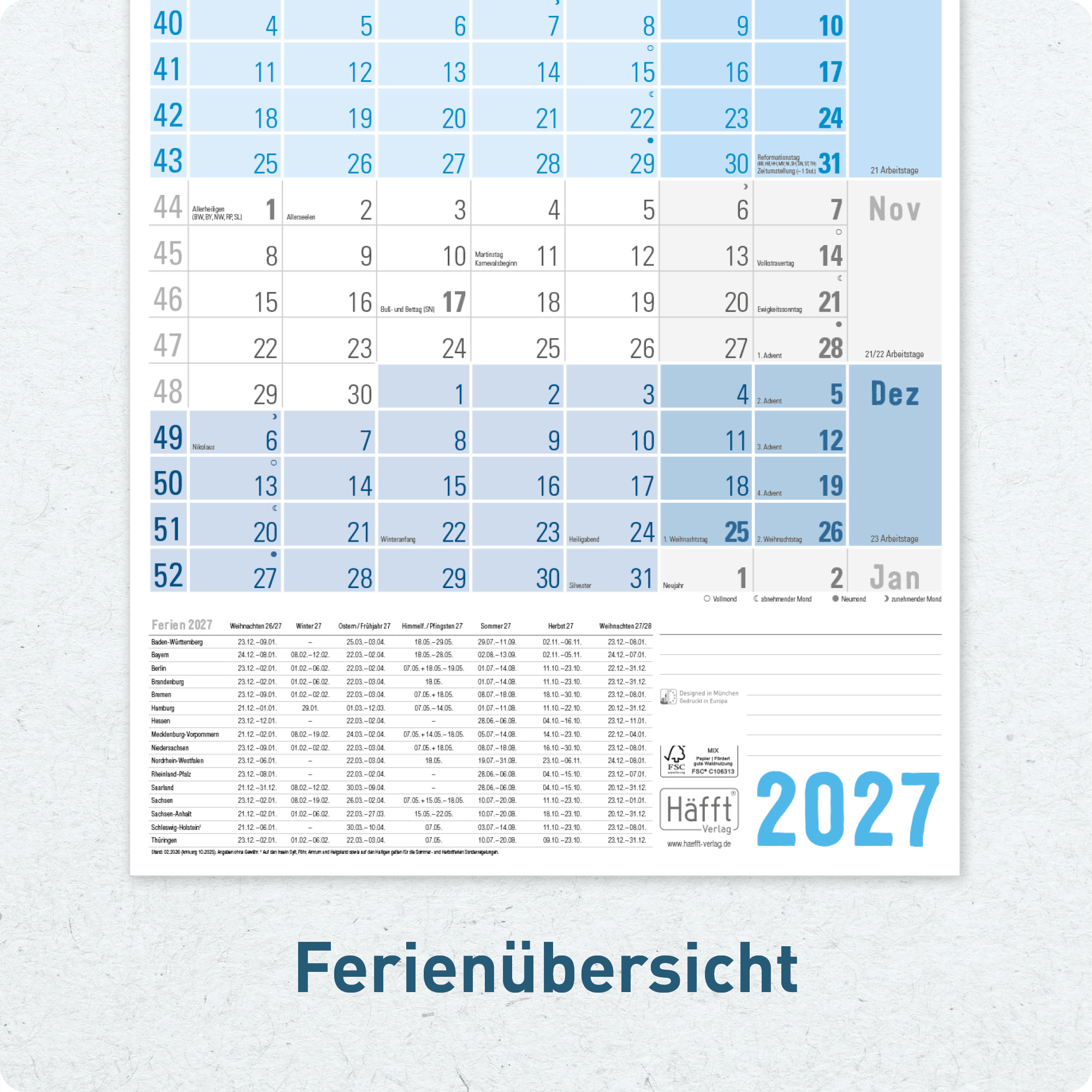 Artikelbild 6 des Artikels “Wandkalender A1+ 2027 Hochformat [blau] “