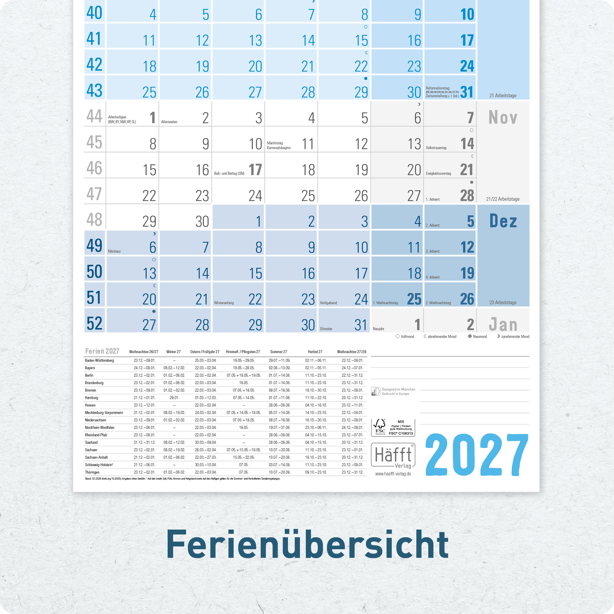 Artikelbild 6 des Artikels “Wandkalender A1+ 2027 Hochformat [blau] “
