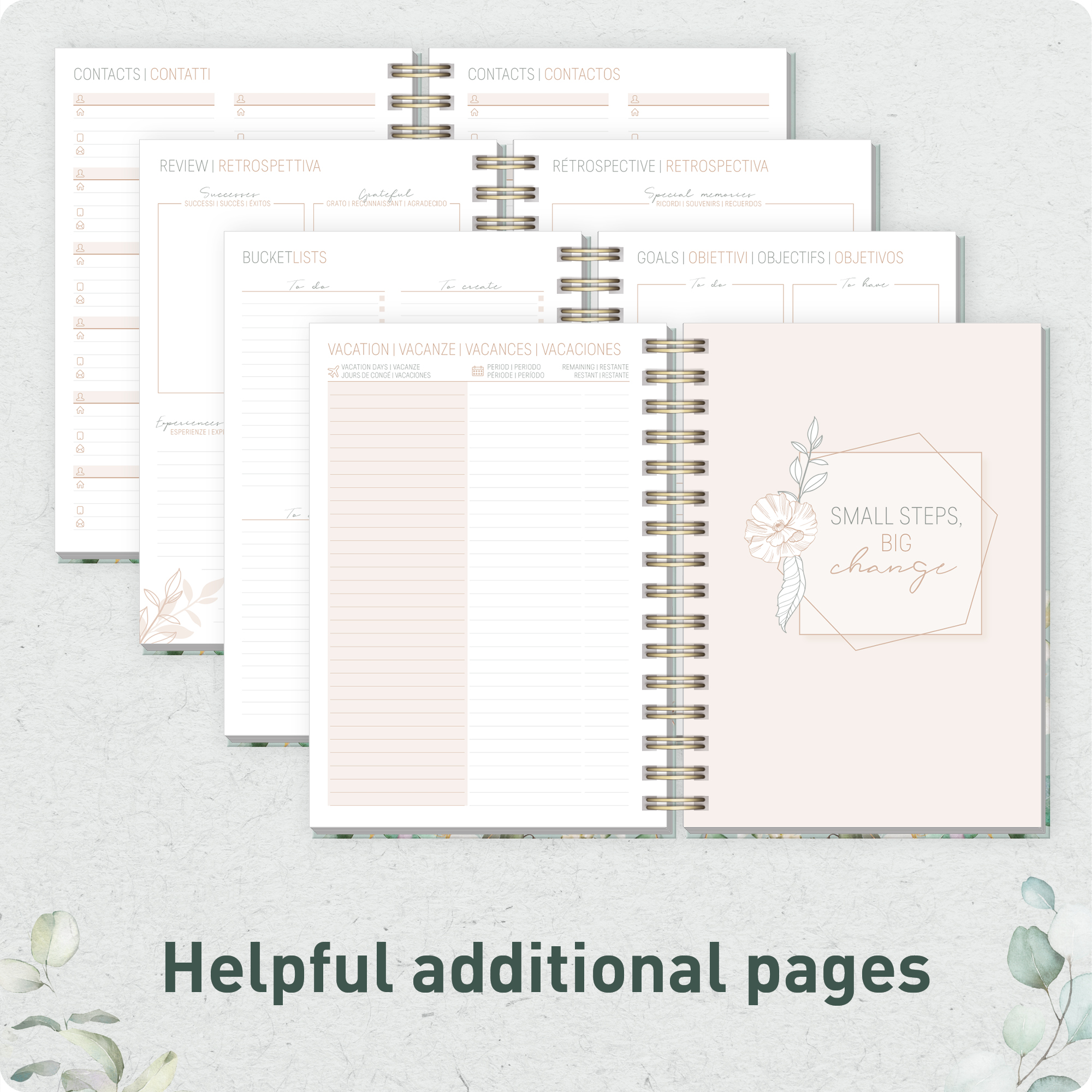 Artikelbild 6 des Artikels “Lieblings-Timer A5 2026/2027 auf Englisch (+ IT/FR/ES) [Minty Leaves] “