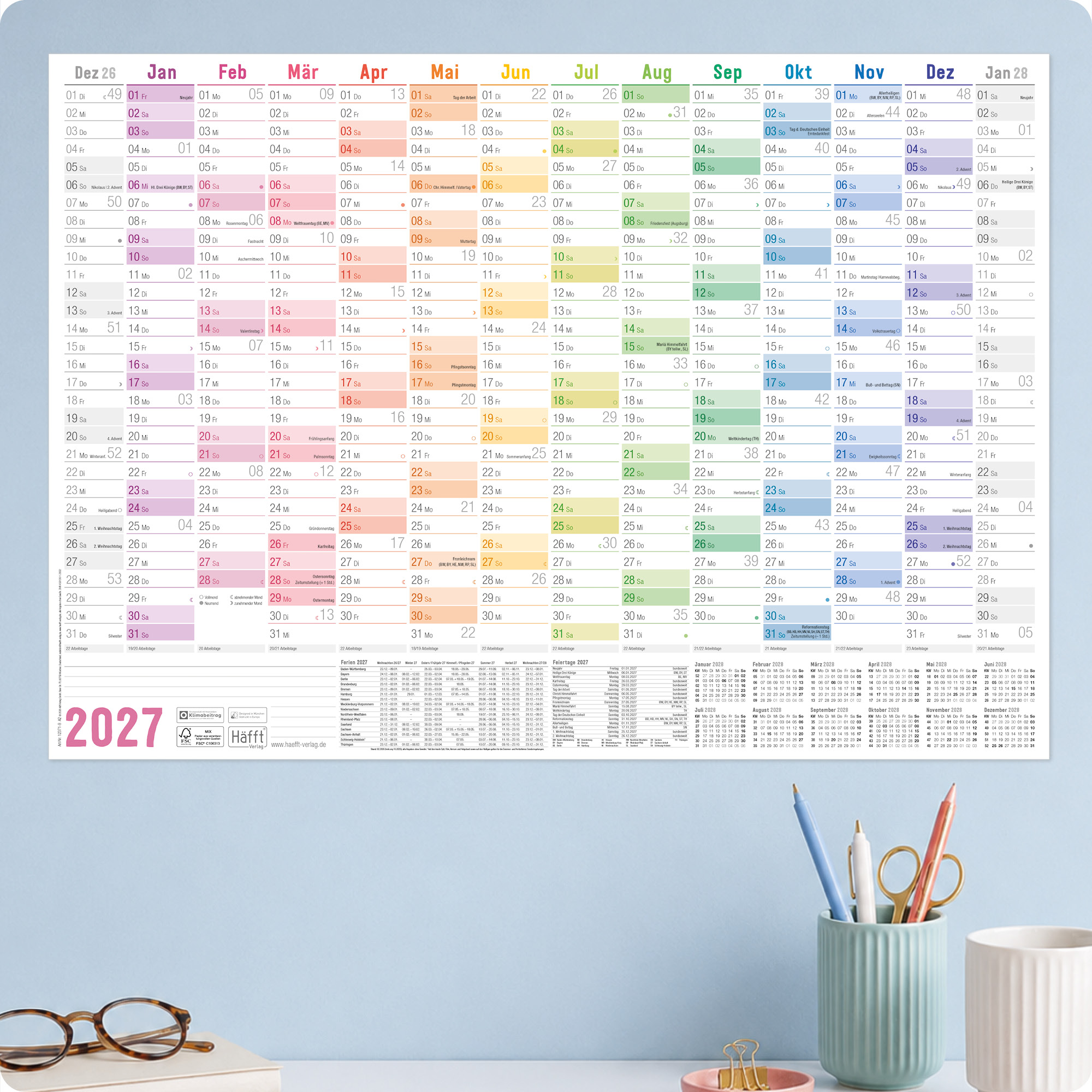 Artikelbild 6 des Artikels “Wandkalender 2027 A2 gerollt abwischbar [Rainbow] “