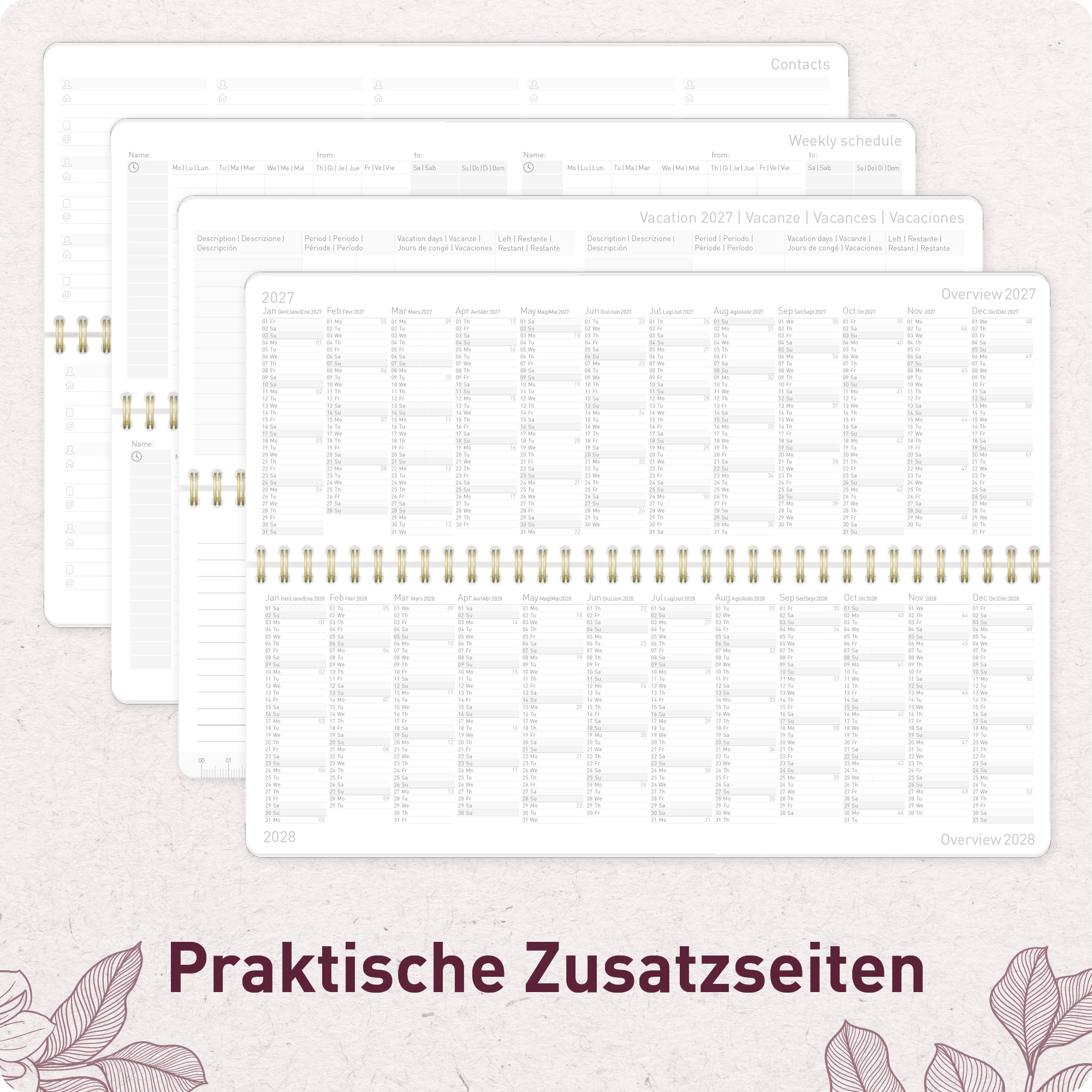 Artikelbild 6 des Artikels “Internationaler Wochen-Tischkalender quer 2027 [Bordeaux Leaves] “