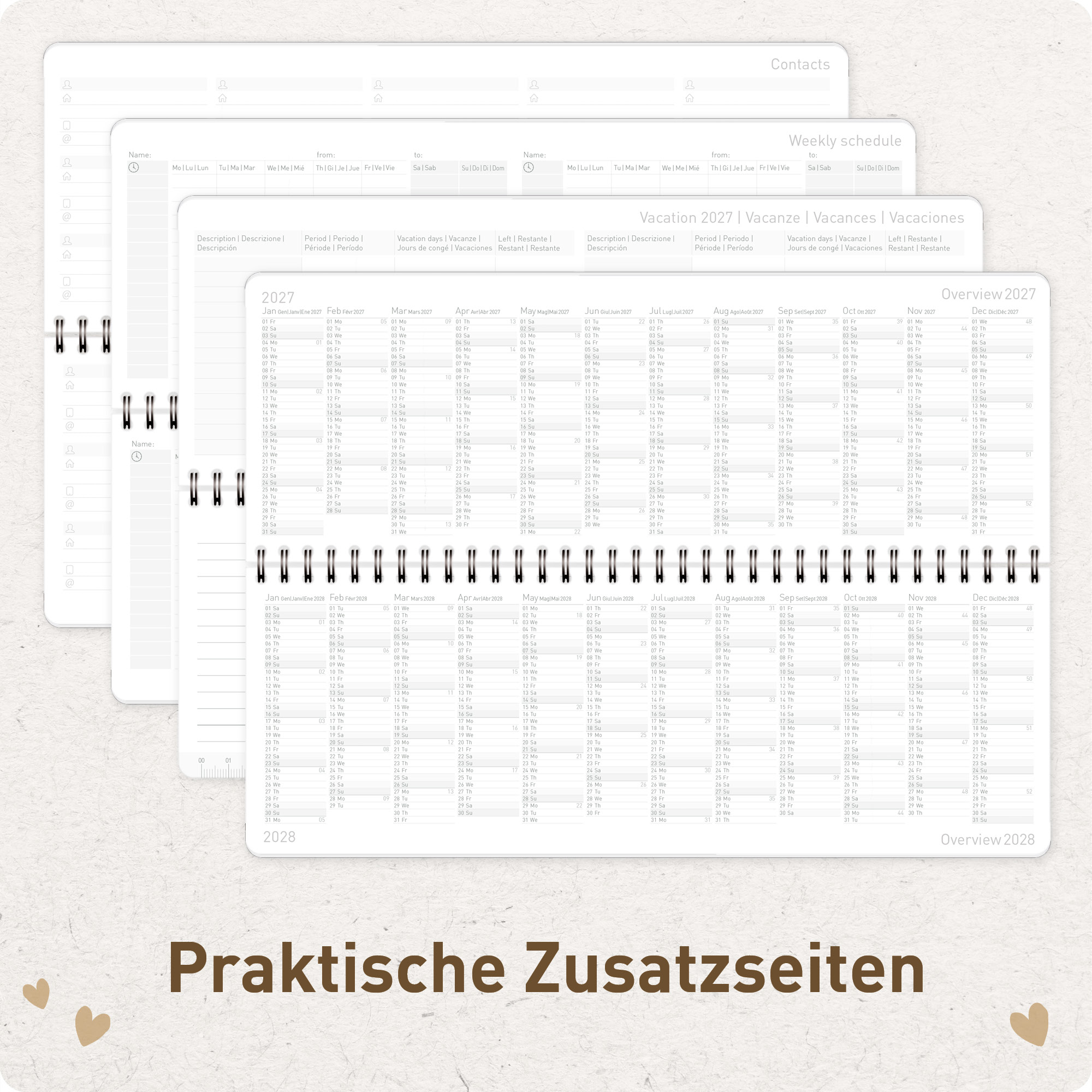 Artikelbild 6 des Artikels “Internationaler Wochen-Tischkalender quer 2027 [Golden Hearts] “