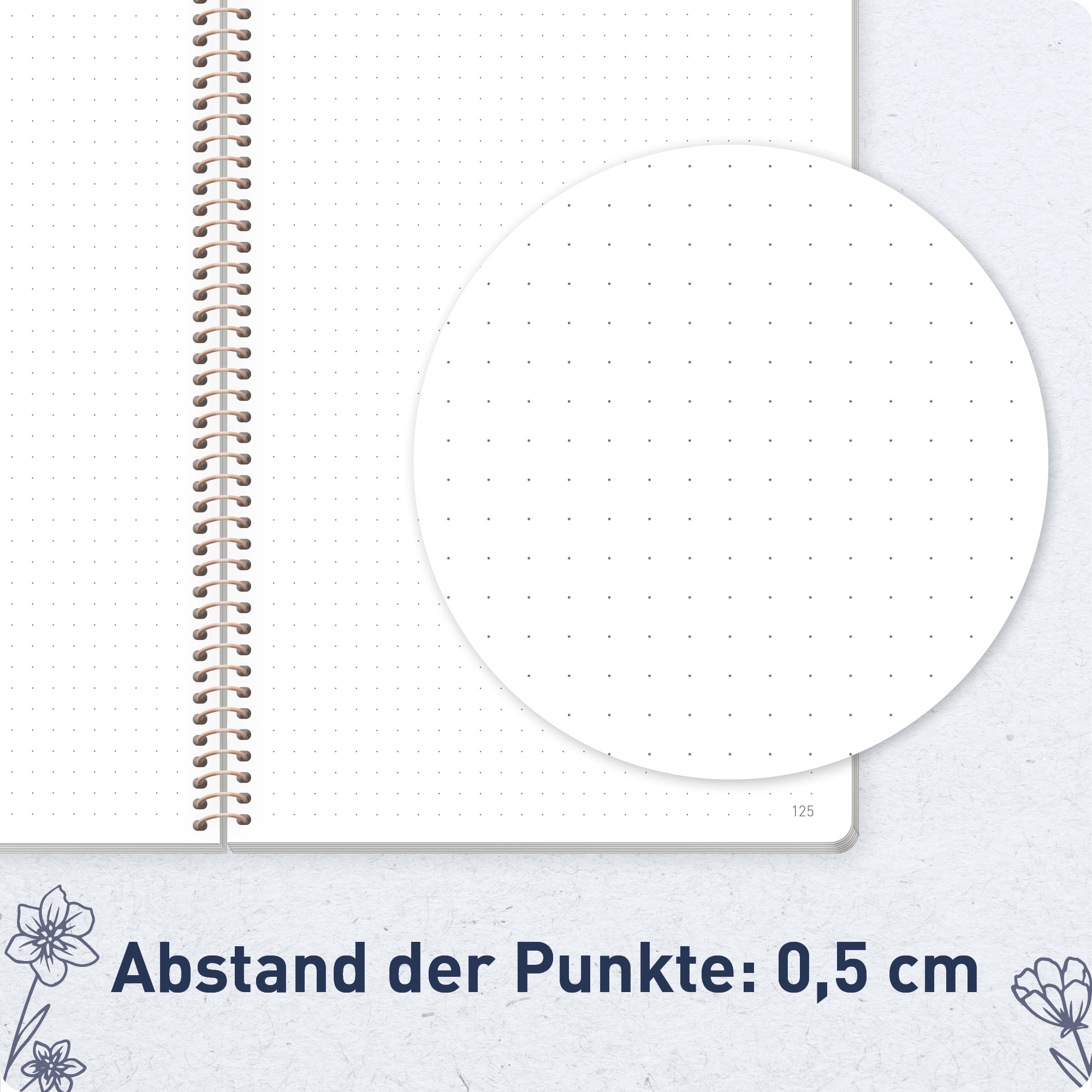 Artikelbild 6 des Artikels “Bullet Journal dotted A5 mit Spiralbindung [Fine Flowers night blue] “