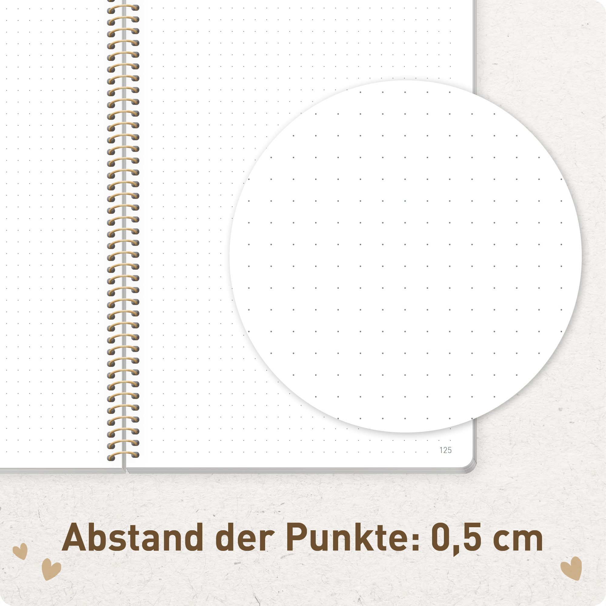 Artikelbild 6 des Artikels “Bullet Journal dotted A5 mit Spiralbindung [Golden Hearts] “