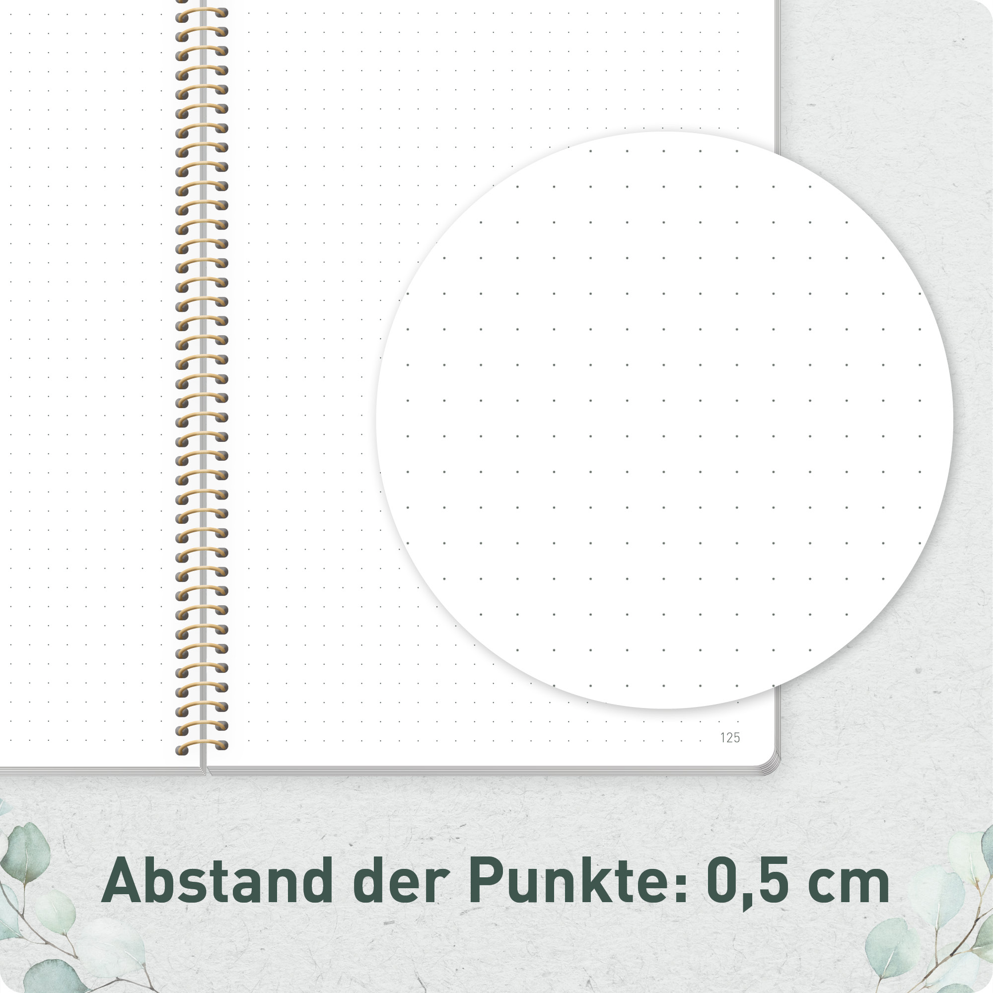 Artikelbild 6 des Artikels “Bullet Journal dotted A5 mit Spiralbindung [Minty Leaves] “